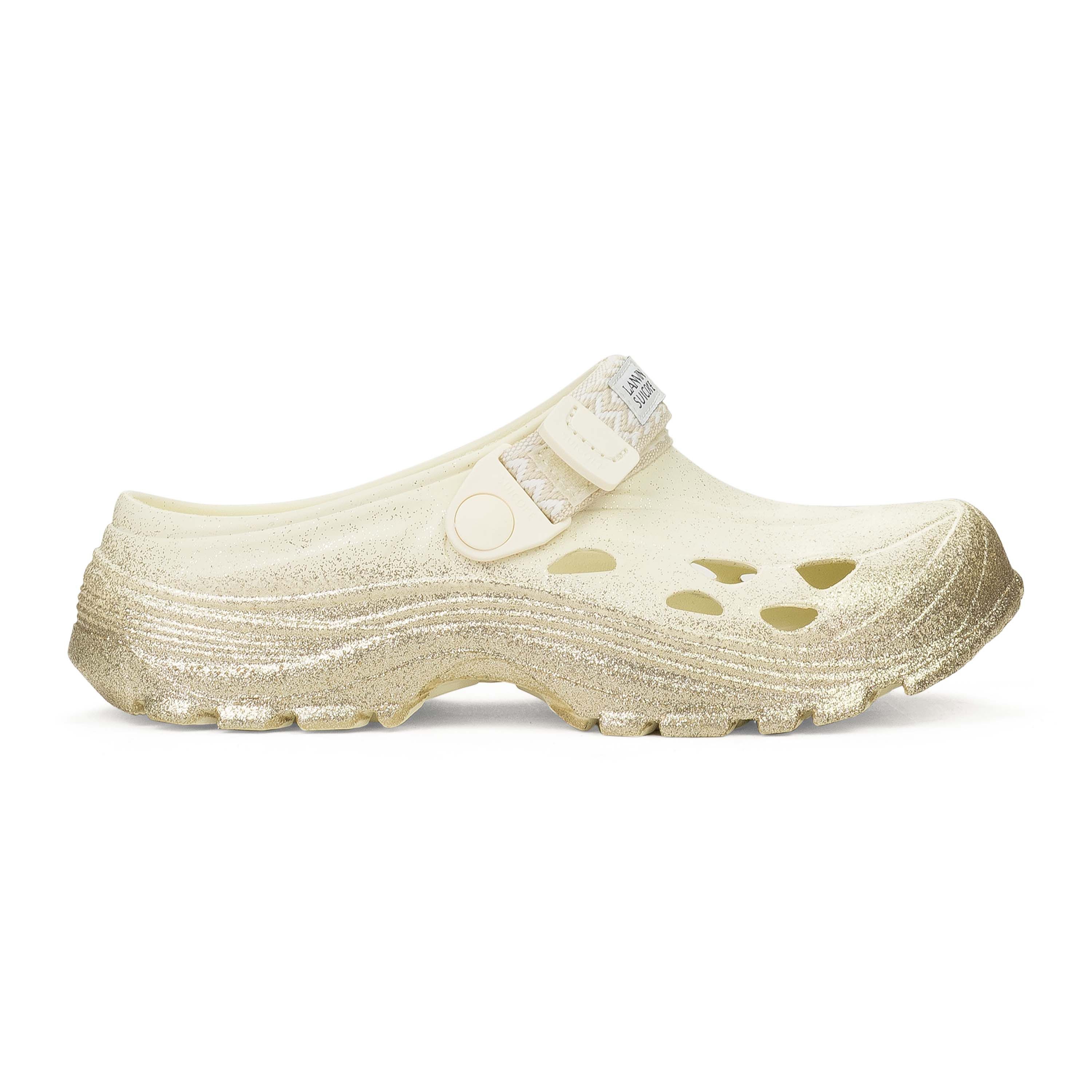 Lanvin GOLD/BEIGE X SUICOKE MOK MOCASSINS CURB SLIDES SIZE 40