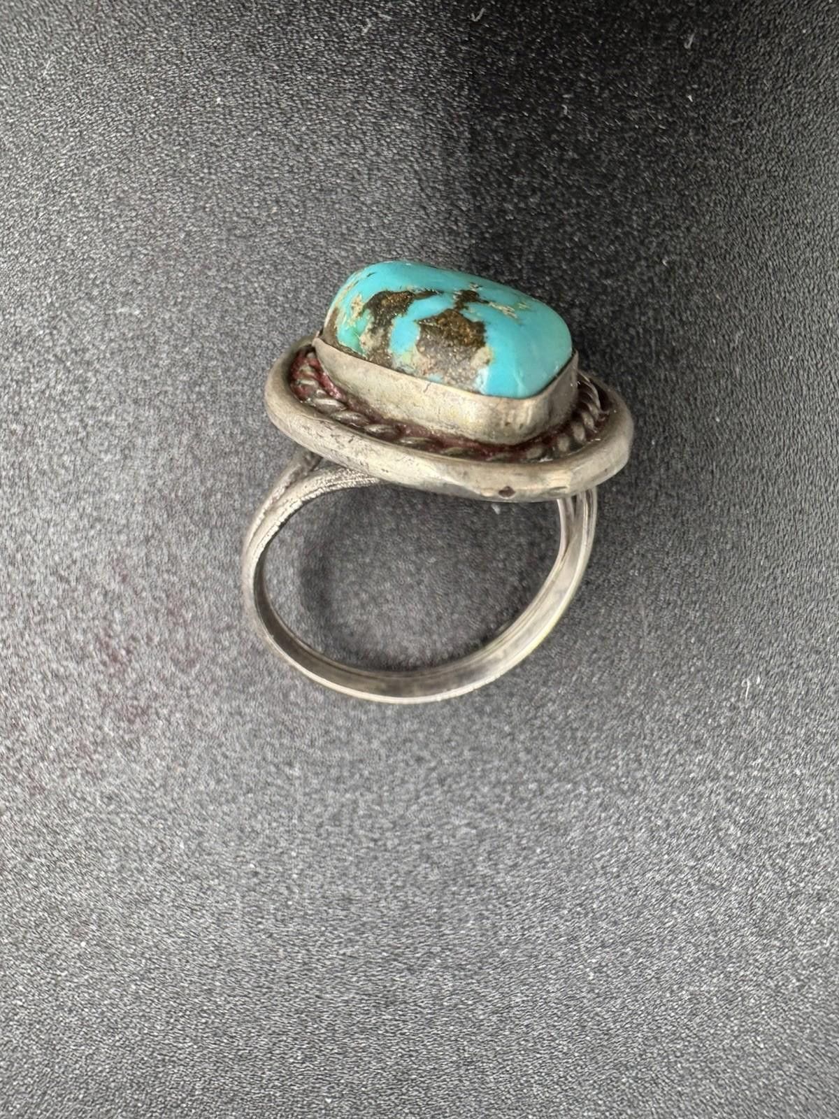 Matix Vintage Navajo Turquoise Ring Sterling Silver Natural Stone Size ONE SIZE - 6 Thumbnail