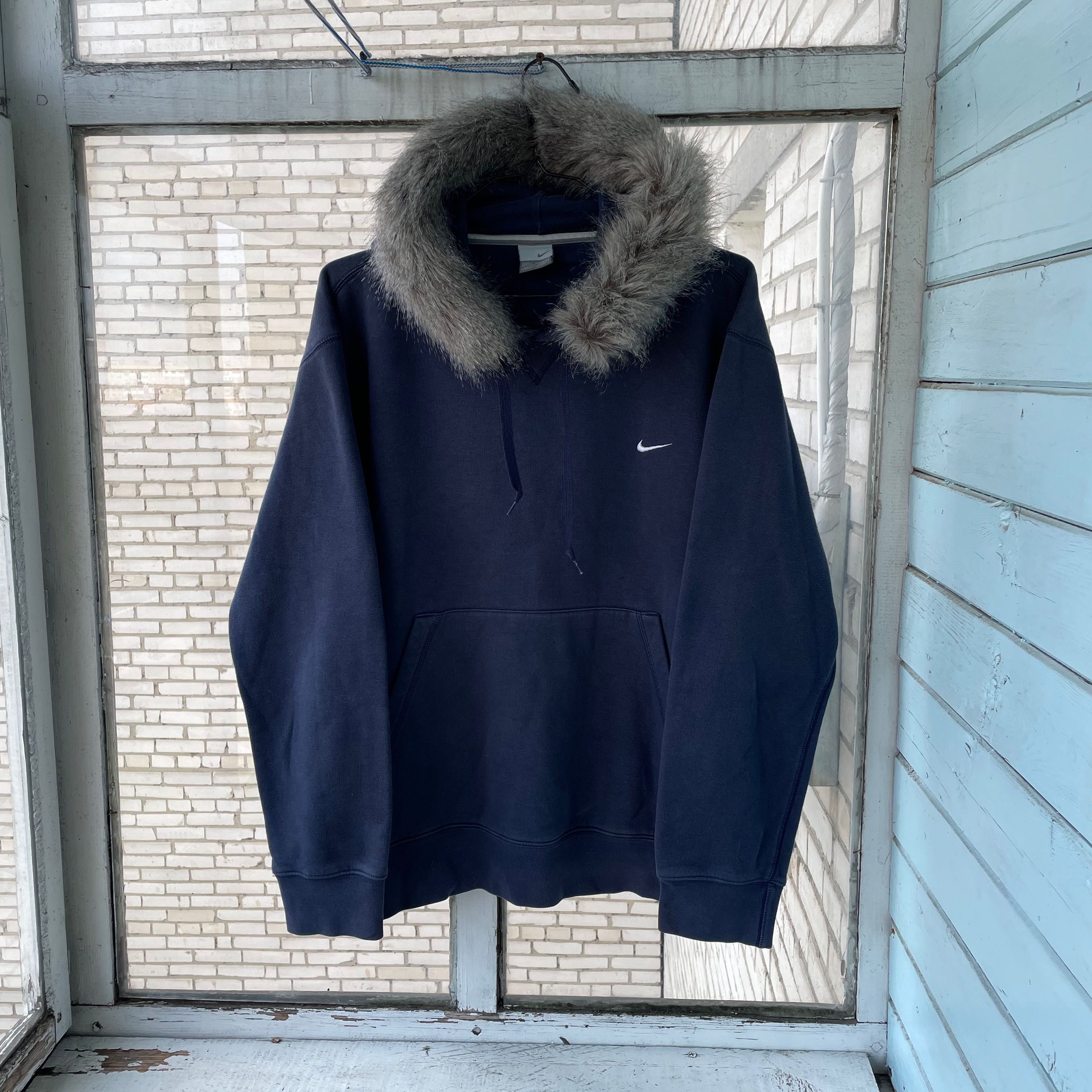 Nike × Vintage 00s Vintage Nike hoodie Custom Fur y2k opium grunge Size US L / EU 52-54 / 3 - 1 Thumbnail