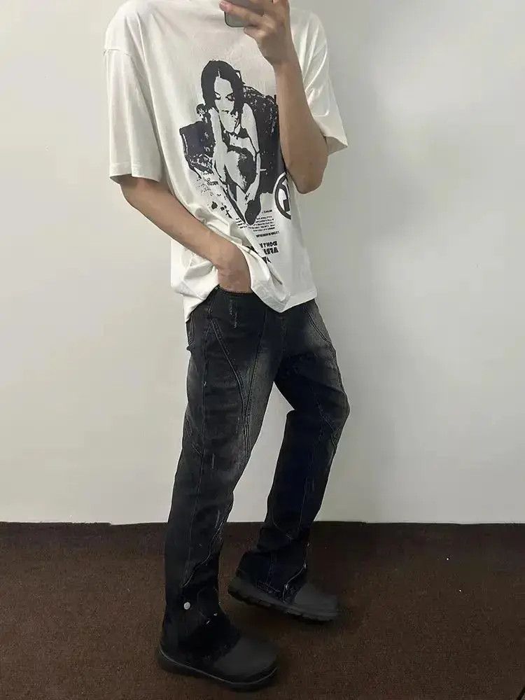 Japanese Brand Street Hip Hop Micro Flare Ribbed Y2K Jeans Size US 32 / EU 48 - 3 Thumbnail