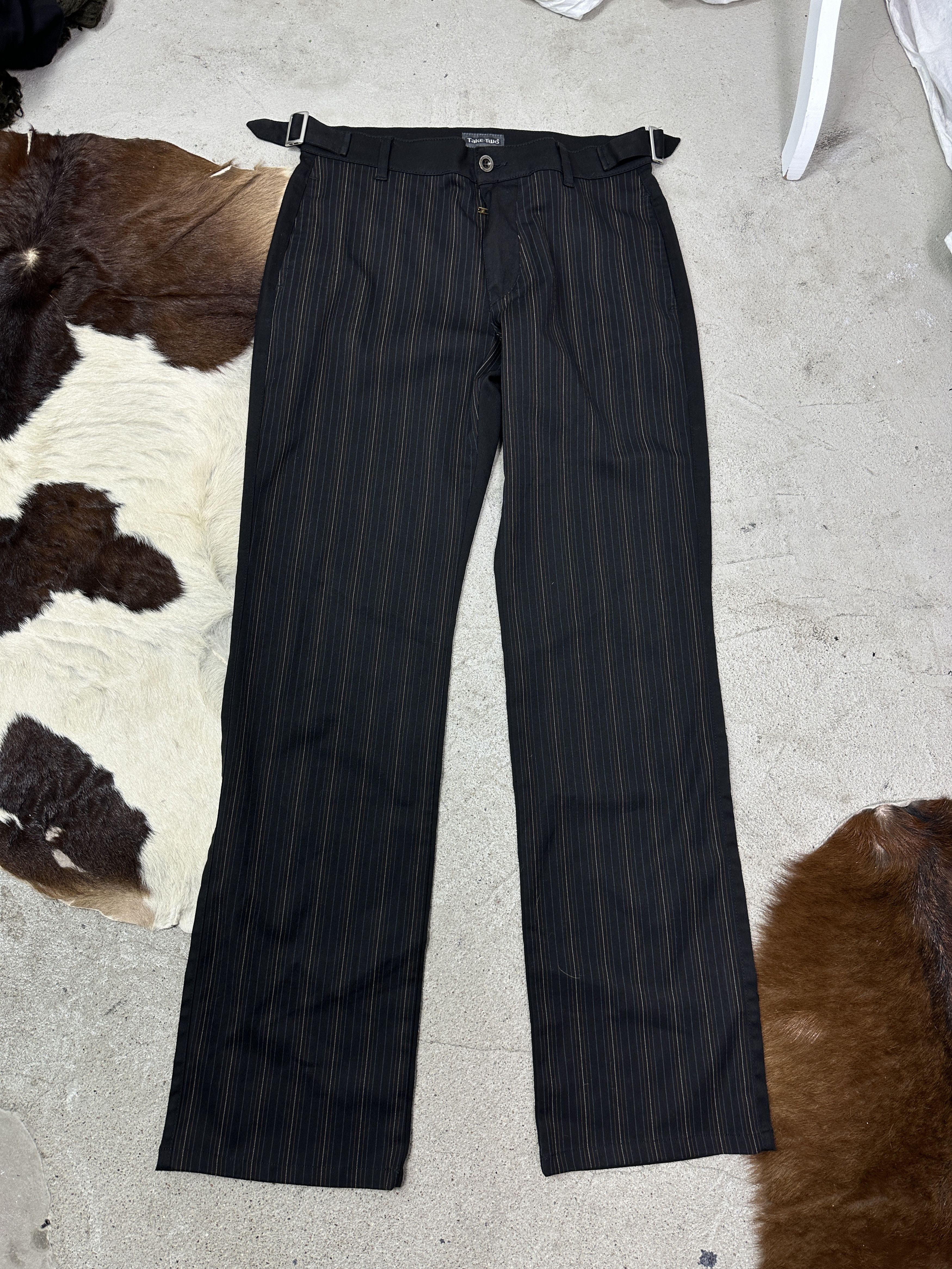 Vintage Vintage Avant Garde Wide Leg Pinstriped Take Two Pants Y2K Size 33" - 2 Thumbnail