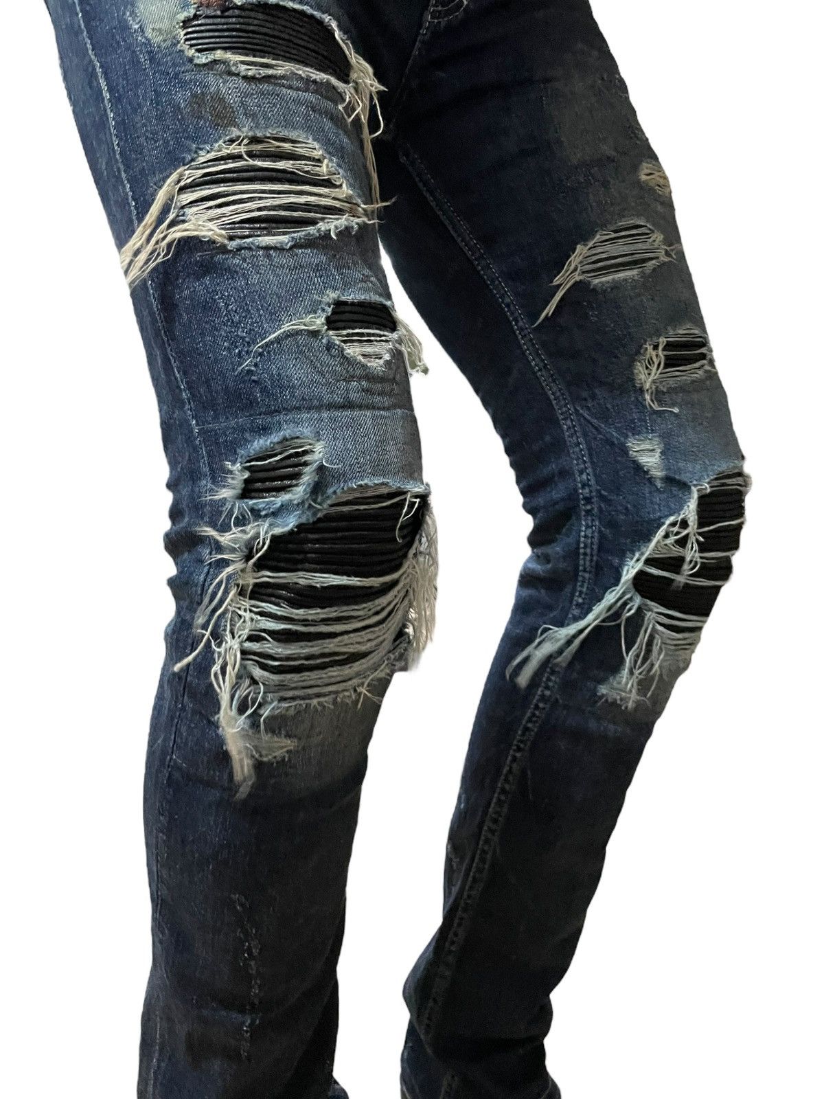 14th Addiction 14Th Addiction Sheepskin Hybrid Denim Destroy Jeans Size US 31 - 3 Thumbnail