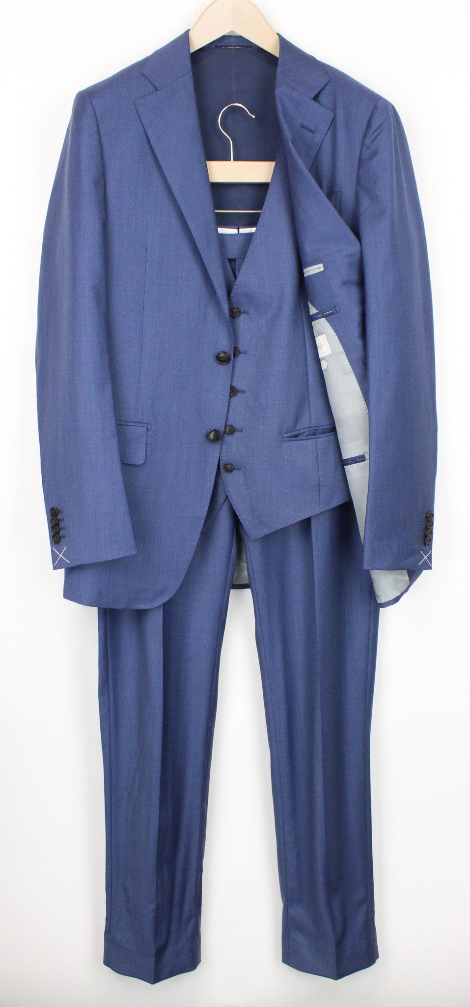 image of Suitsupply Lazio La Spalla Uk40L Wool S150's Slim Blue 3 Piece 67928, Men's
