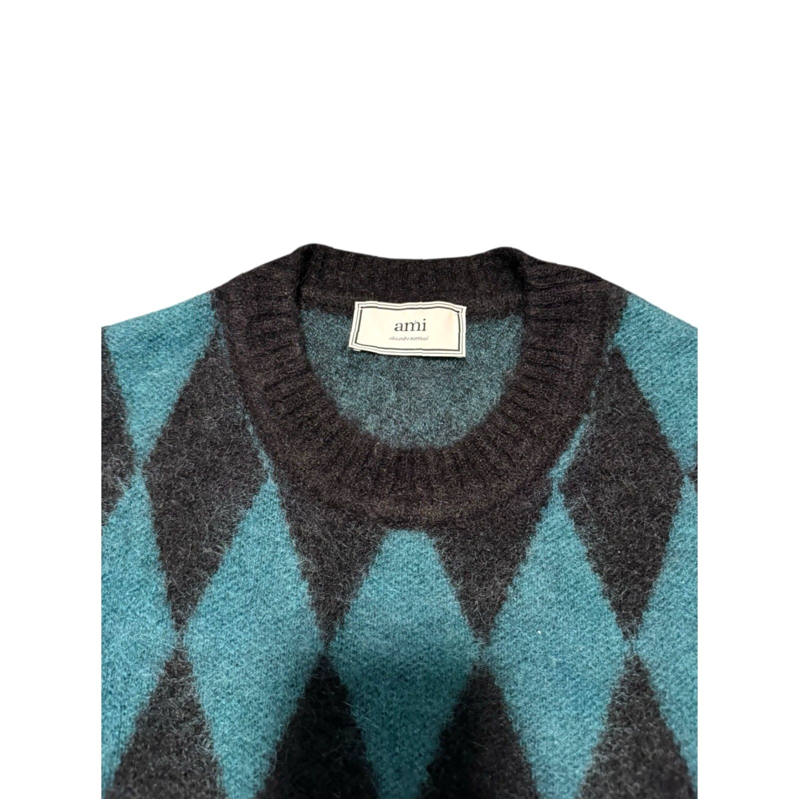 Vintage AMI Paris Alexandre Mattiussi Jumper M Teal Black Diamond Print Mohair Blend Womens Size M / US 6-8 / IT 42-44 - 5 Thumbnail