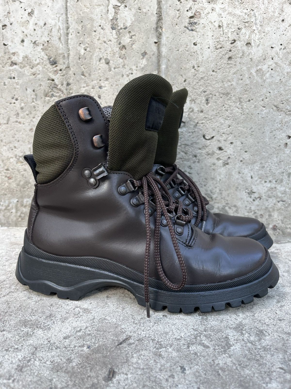 FW'99 Prada Archive Leather Combat Chunky Hiking Boots