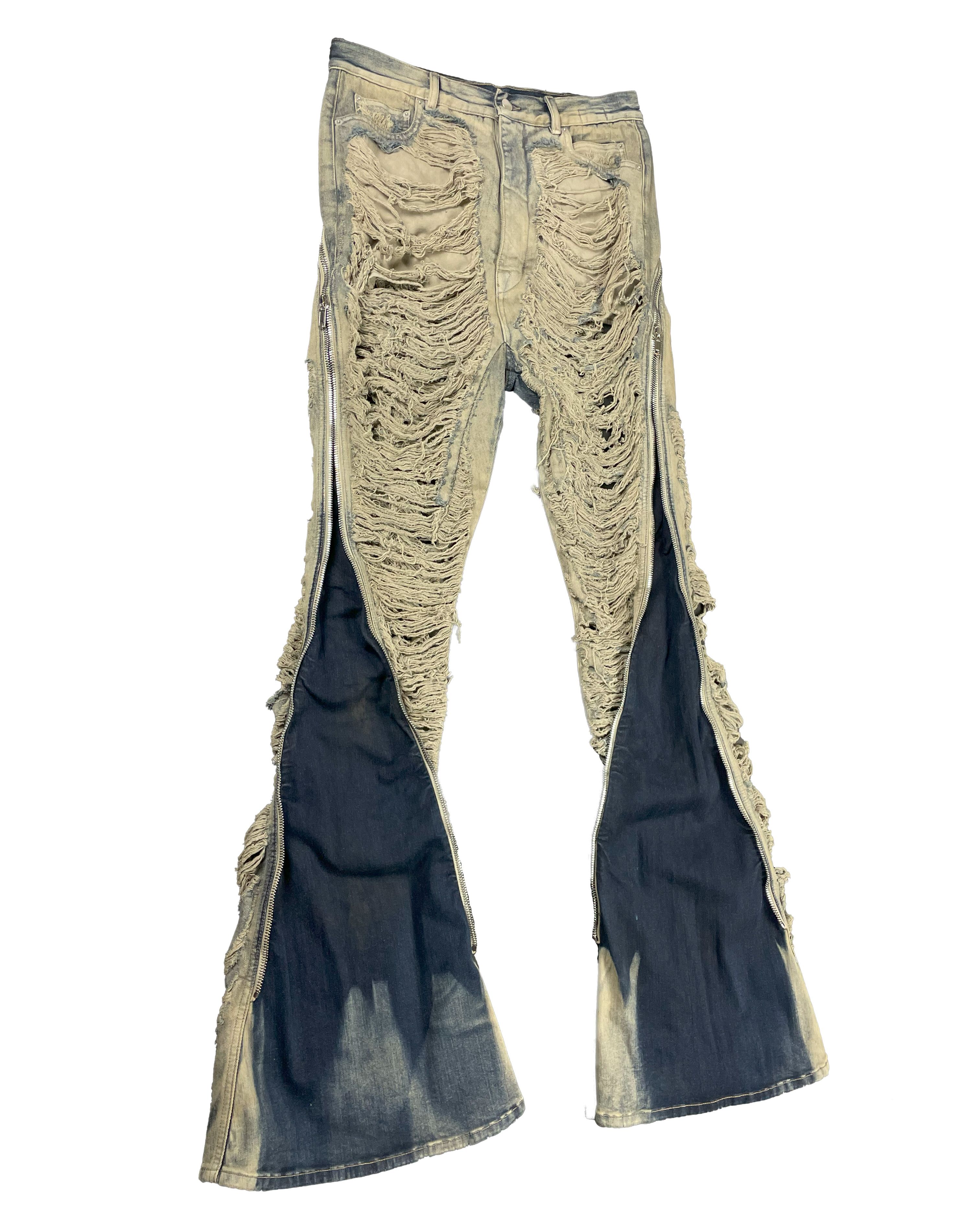 Rick Owens RUNWAY SHREDDED BOLAN BANANA DENIM FW23 LUXOR Size US 31 - 5 Thumbnail