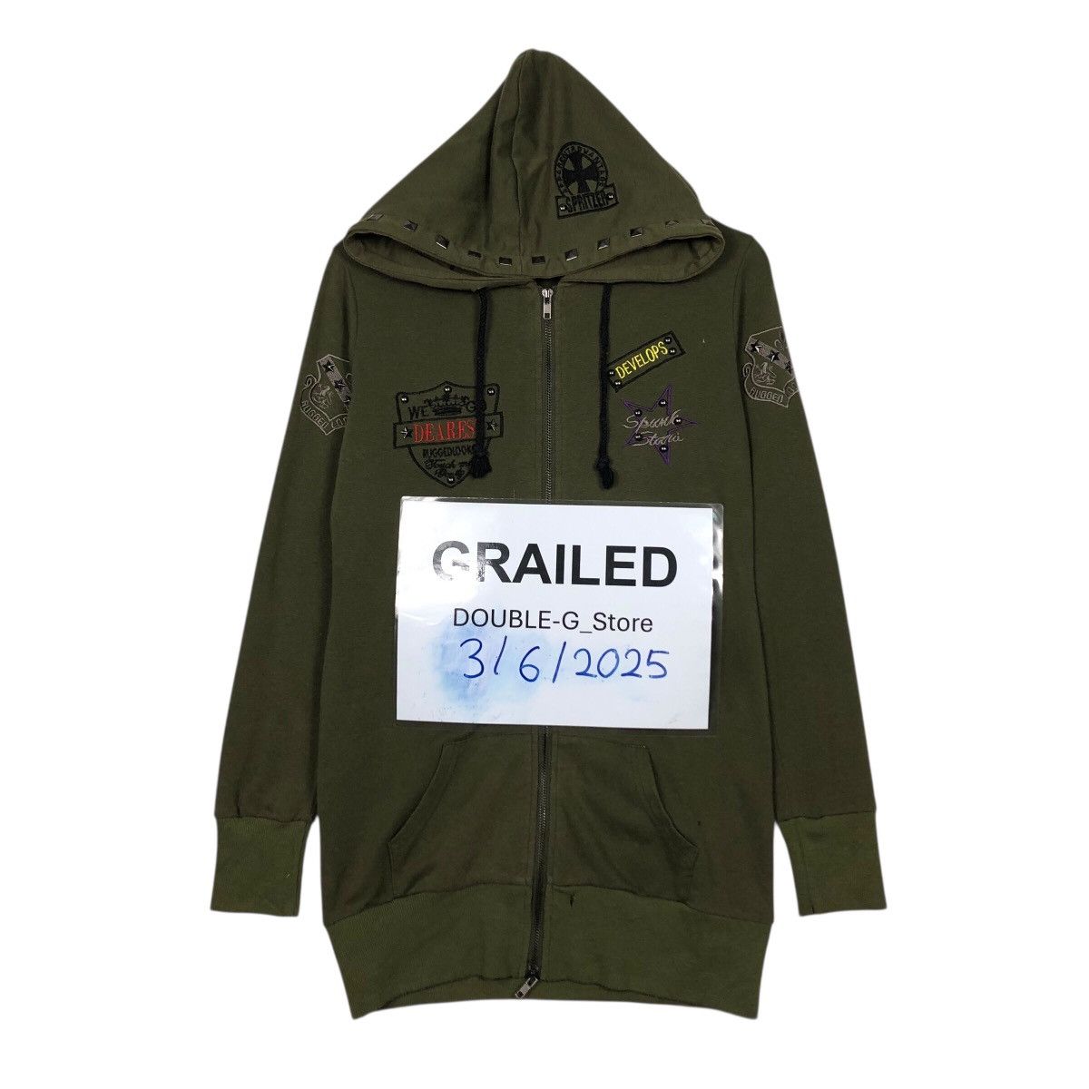 Japanese Brand Culture Wide Olive Punk Stud Hooded Sweatshirt Size US M / EU 48-50 / 2 - 2 Thumbnail