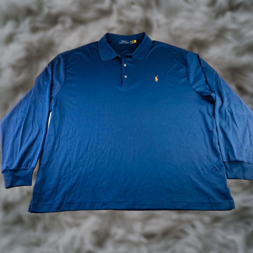 Polo Ralph Lauren Polo Shirt Navy Blue L/S Custom Fit 3X BIG Big & Tall Men Cotton Embroidered Logo Mens