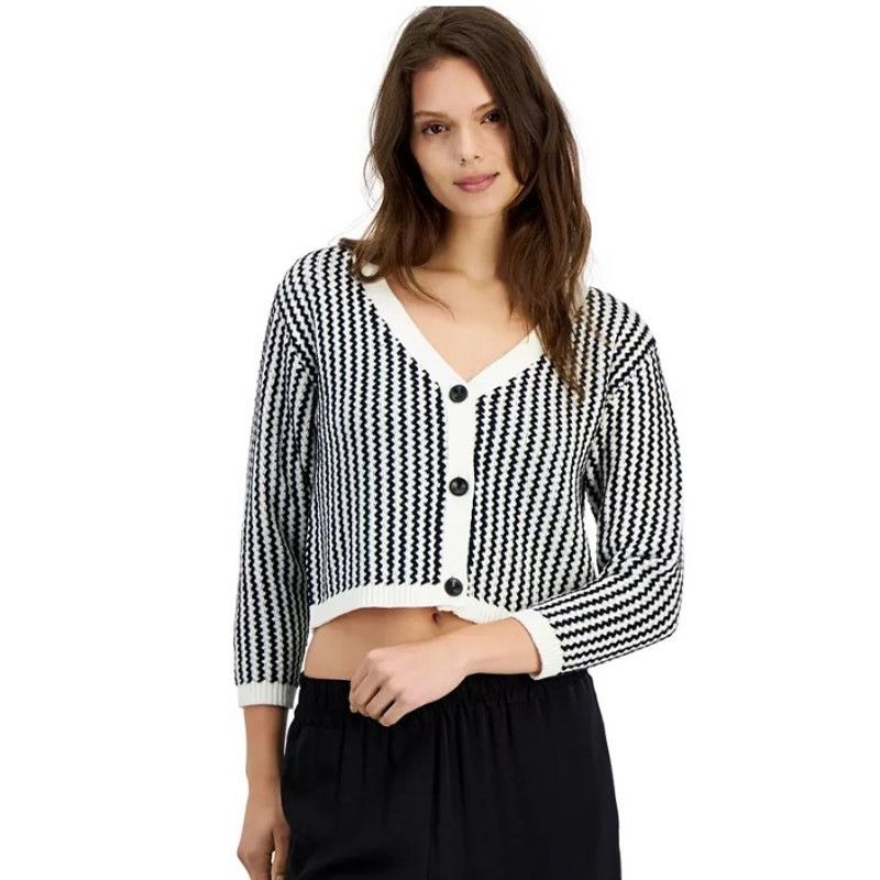 Lucy Paris Taya Chevron Knit V-Neck Button Down Cardigan XS