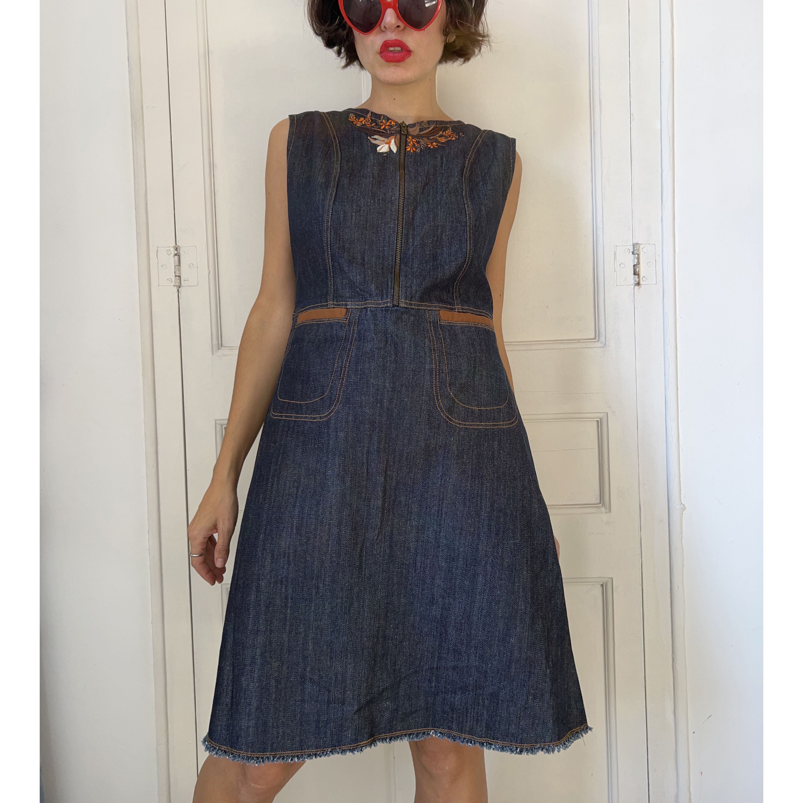 Vintage Vintage 70s Denim Shift Dress Size L / US 10 / IT 46 - 3 Thumbnail