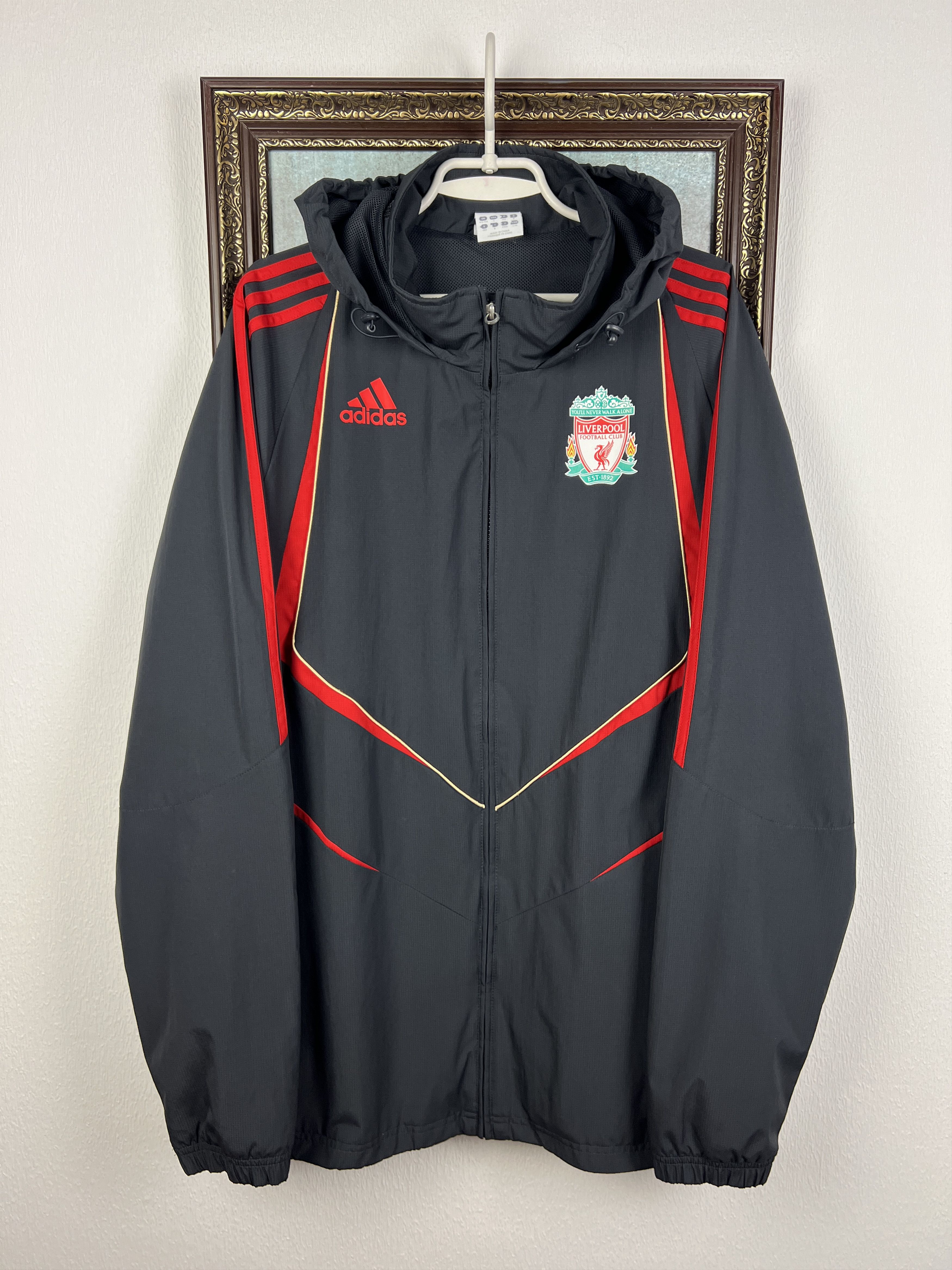 Adidas Liverpool Football Jacket Soccer Track Hooded Windbreaker Size US XL / EU 56 / 4 - 1 Thumbnail