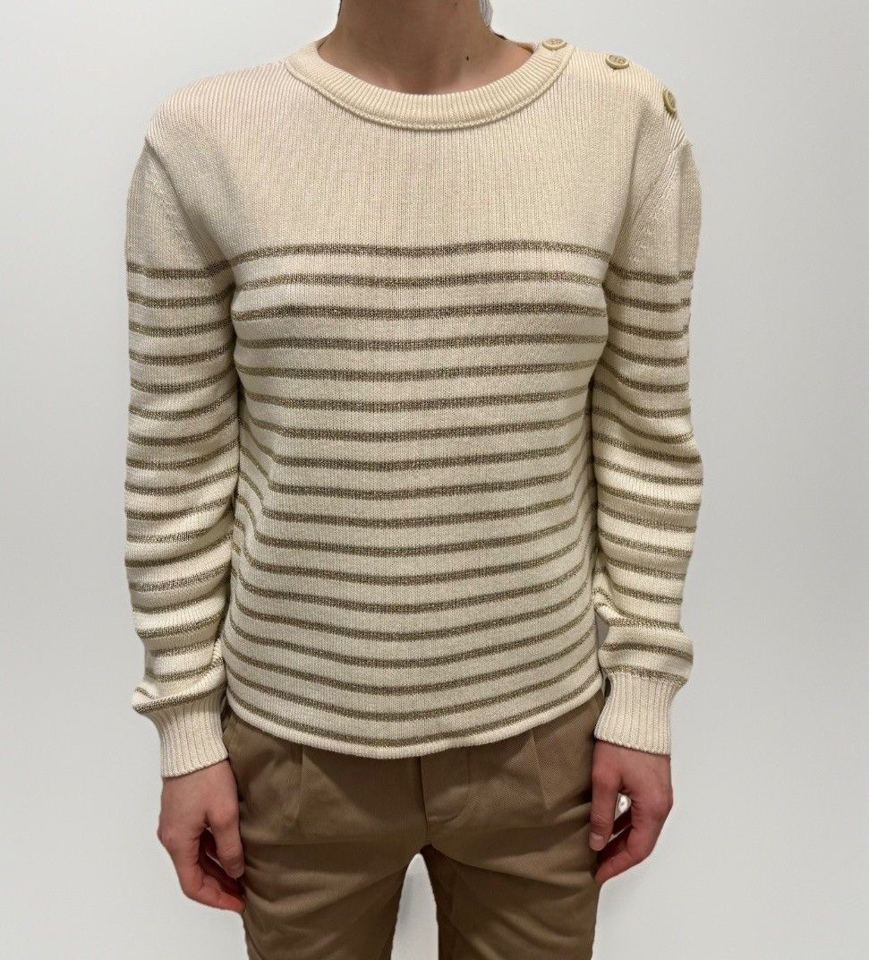 Saint Laurent Paris DDP Saint Laurent Lurex Gold Stripped Knit Sweater Size M / US 6-8 / IT 42-44 - 3 Thumbnail