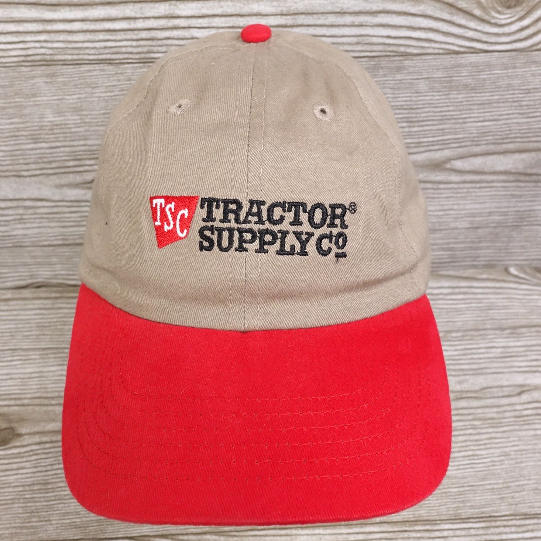 Vintage TRACTER SUPPLY SUPPLY CO TSC TAN ,RED ADJUSTABLE BASEBALL HAT CAP NEW! Size ONE SIZE - 2 Thumbnail
