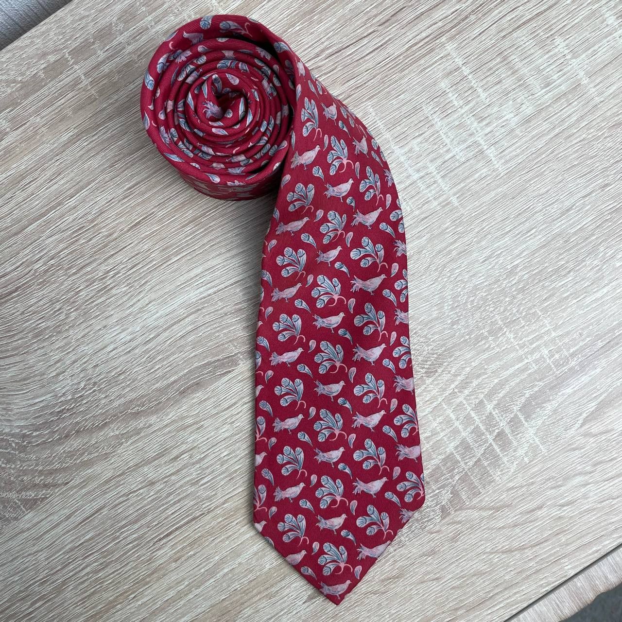 Hermes Hermes Paris Silk Tie 7071 TA Birds Red Size ONE SIZE - 2 Thumbnail
