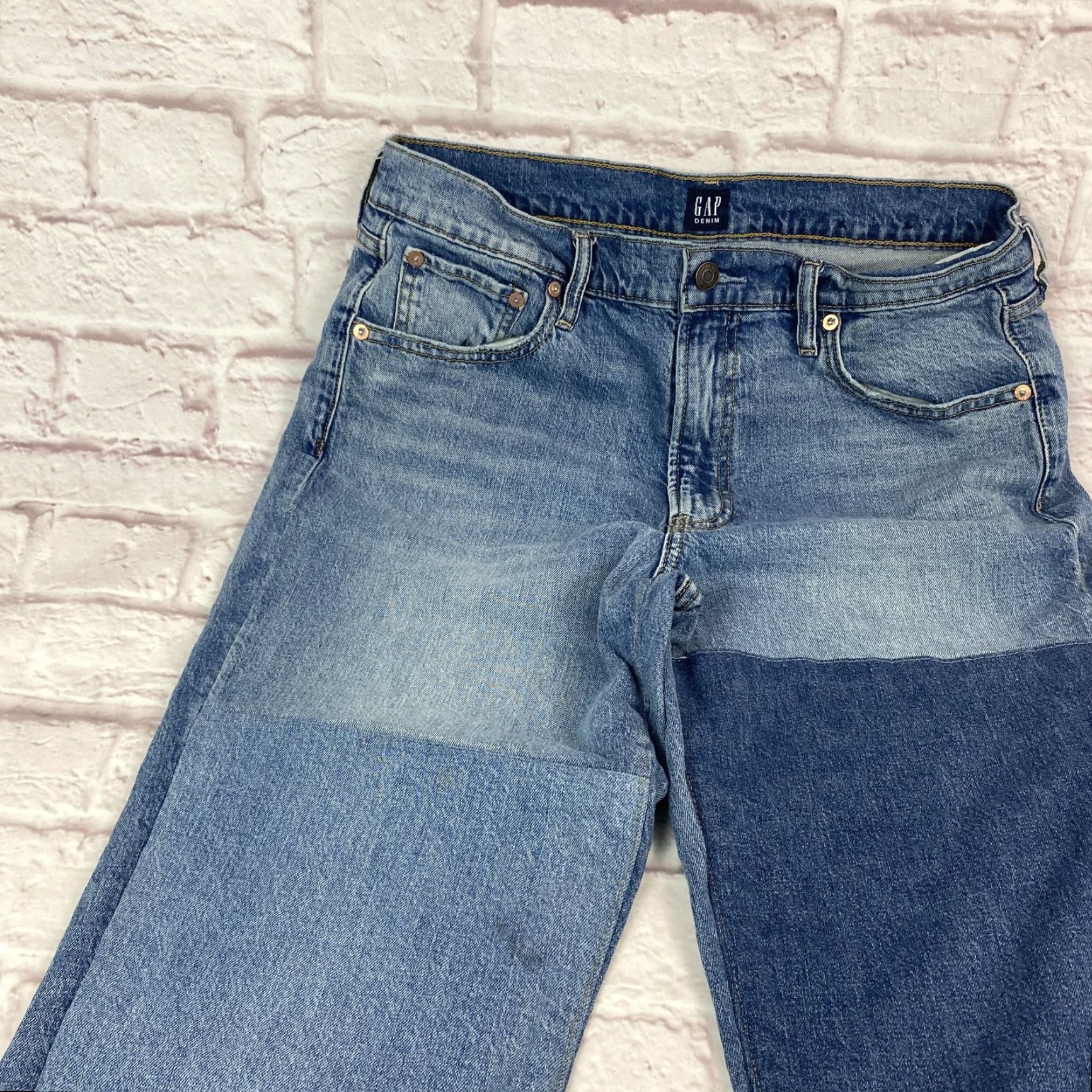 Gap GAP Jeans Womens 14 Petite Blue Patchwork Cheeky Straight Cropped Denim Pants Size 36" / US 14 / IT 50 - 3 Thumbnail