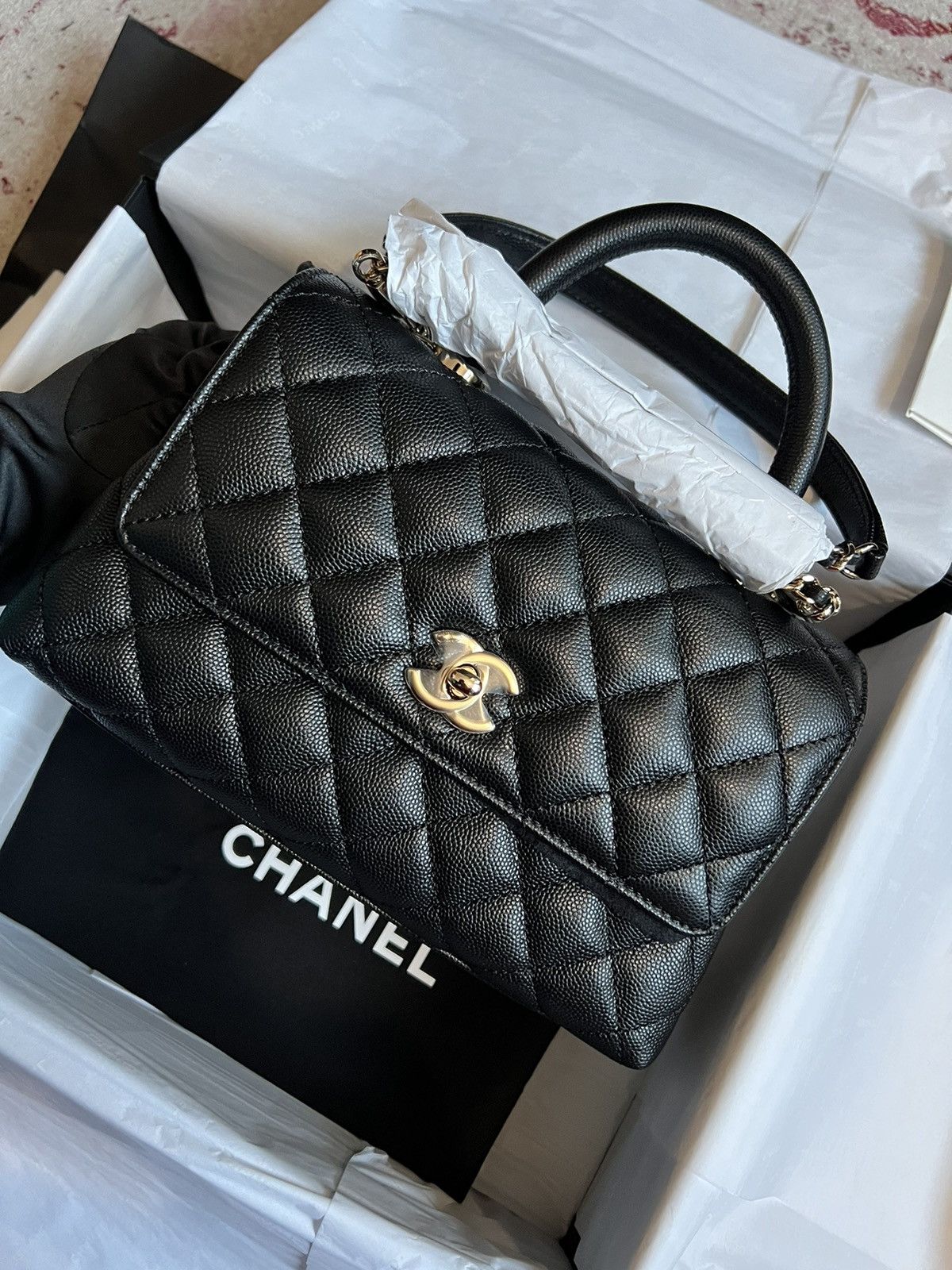 image of Chanel Small Coco Handle in Black, Women's