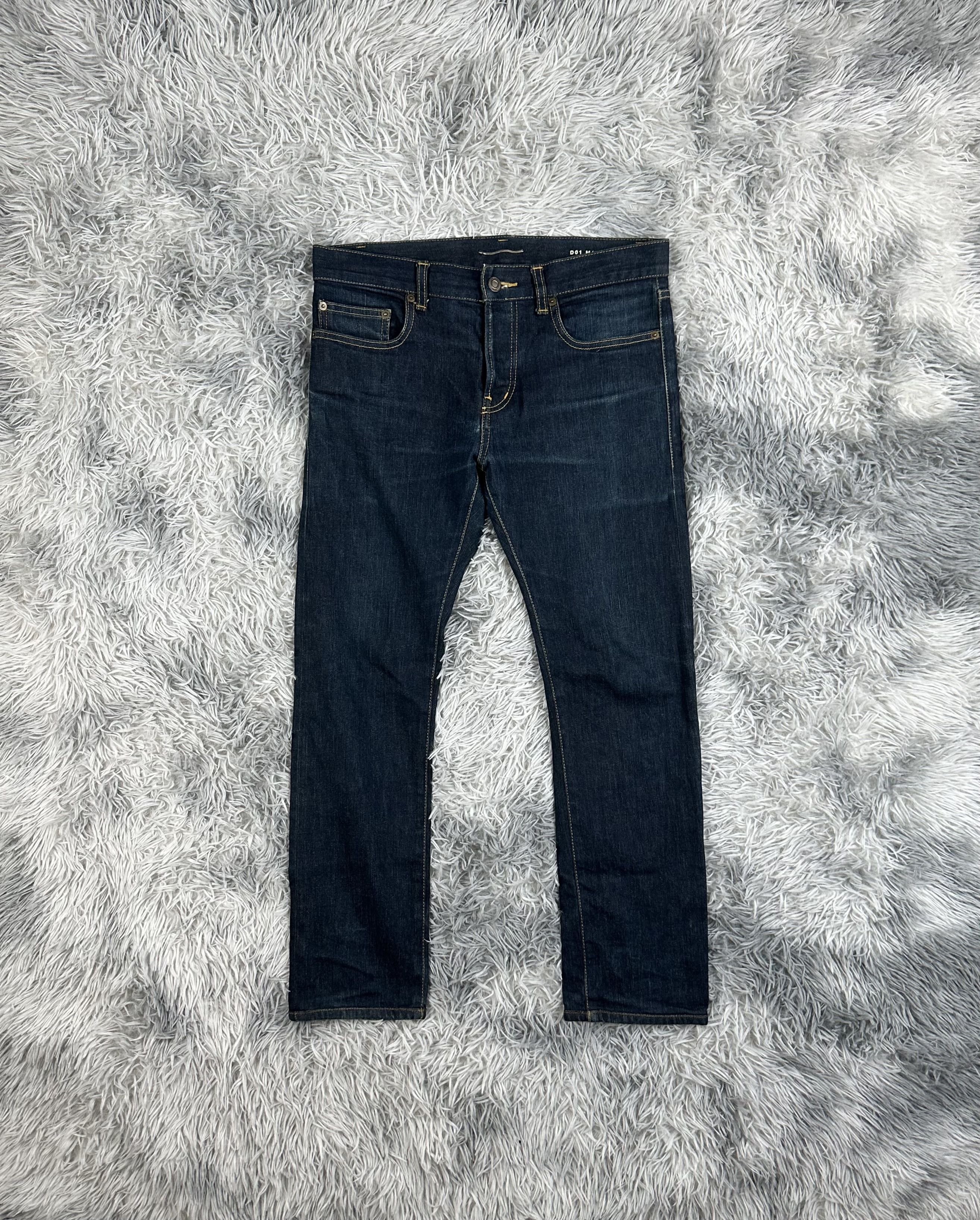 image of Saint Laurent Paris Stretch Rigid Slim Denim in Blue Denim, Men's (Size 32)