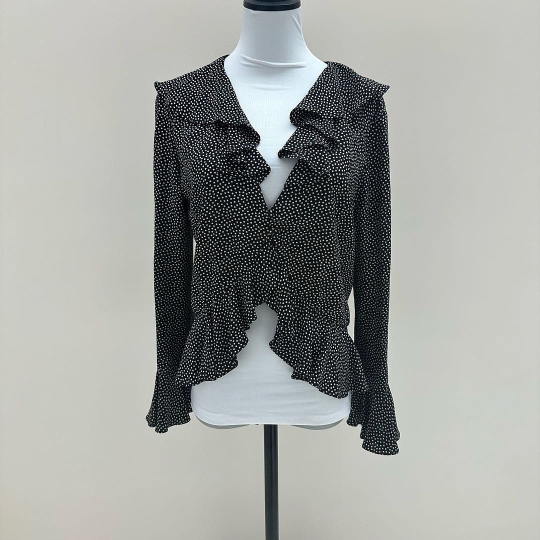 Saint Laurent Paris Saint Laurent Polka Dot Silk Ruffle Blouse Size 40 Size M / US 6-8 / IT 42-44 - 1 Thumbnail