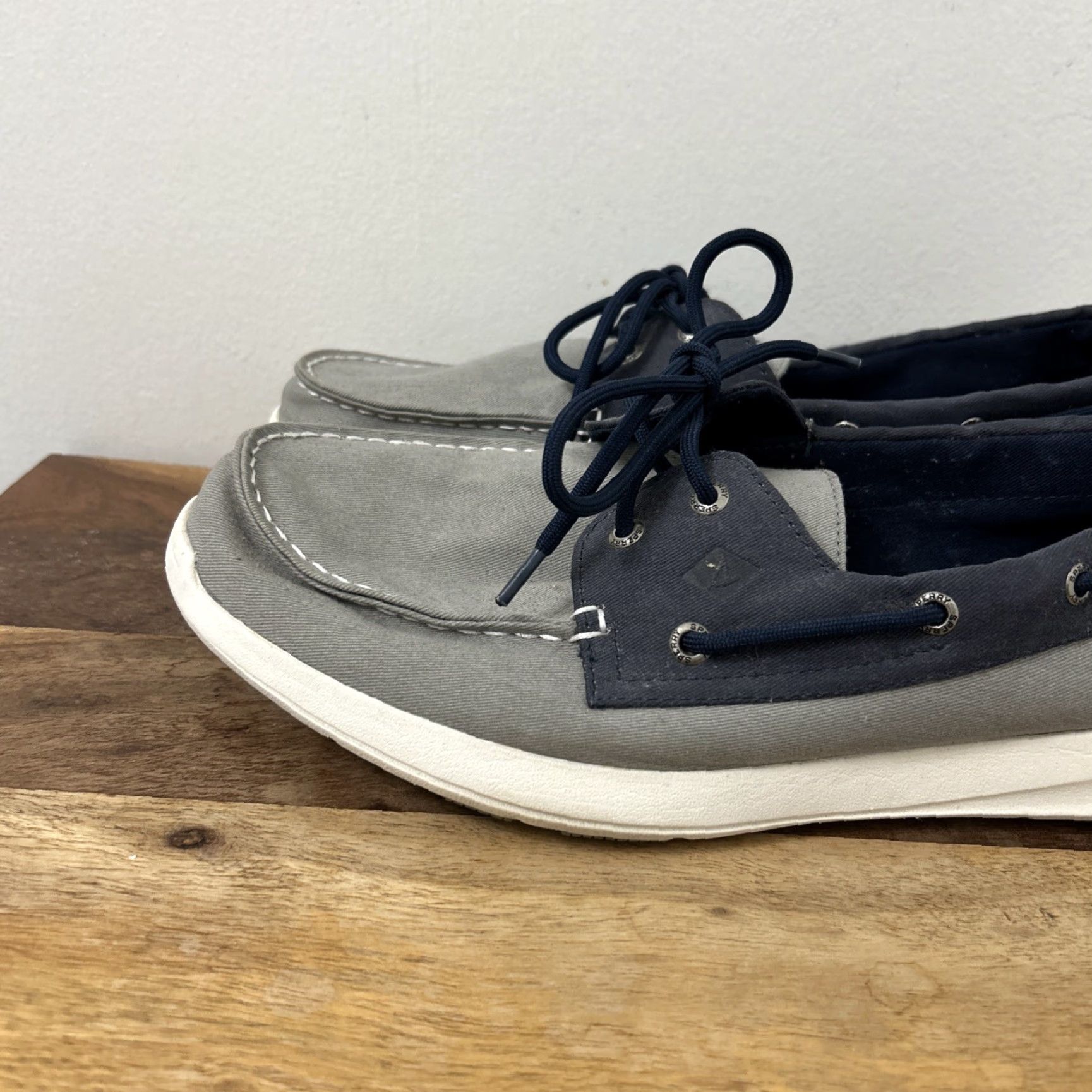 Sperry Sperry Top Sider Mens Boat Shoe Gray Blue Canvas Lace Up 2 Eye Memory Foam Insole Size 13 STS18645 Size US L / EU 52-54 / 3 - 6 Thumbnail