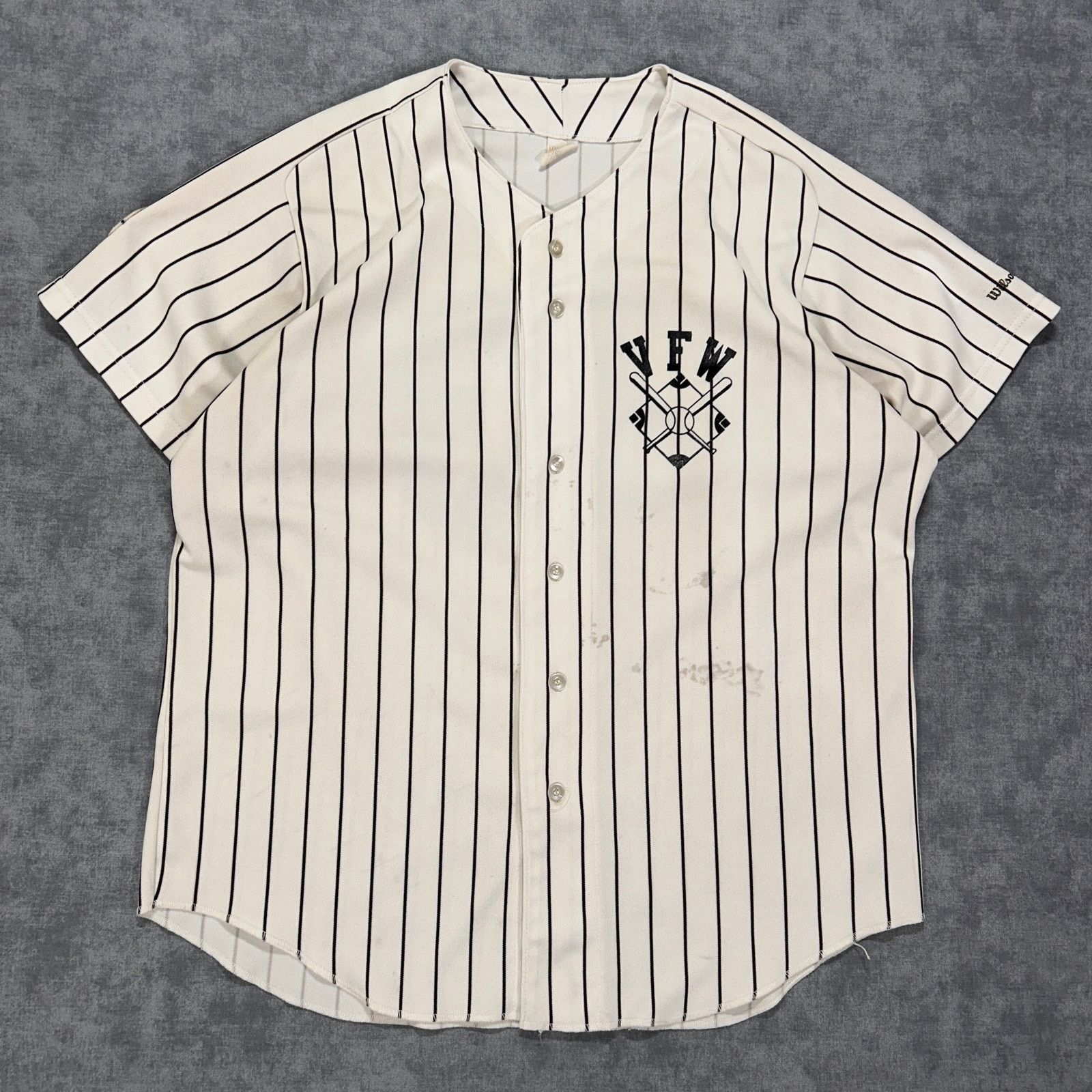 Wilson VTG Wilson VFW pinstripe sportswear baseball jersey mens XL Size US XL / EU 56 / 4 - 1 Thumbnail