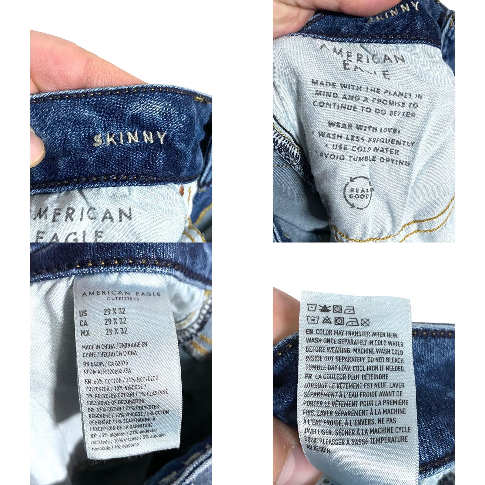 American Eagle Outfitters VINTAGE American Eagle Outfitters Airflex 360 Skinny Jeans Mens 29x32 Distressed Ripped Grunge Punk Rock 5-Pocket Denim Blue Mens Size US 29 - 8 Thumbnail