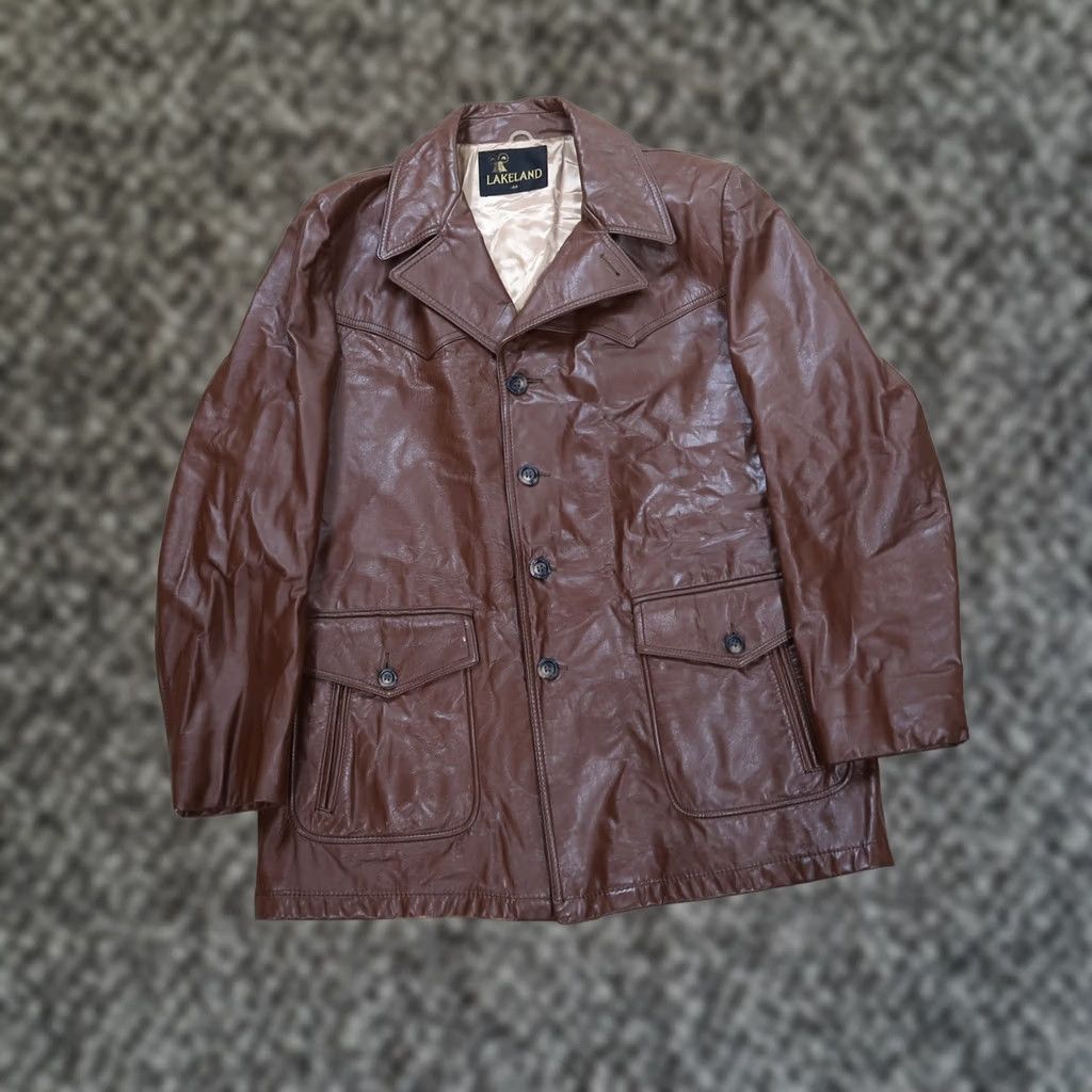 Vintage VINTAGE Lakeland Leather Coat Jacket Men 44 Lined 4 Button Overcoat Brown Nylon Lining Solid Mid-Length 90s Classic Mens Size US S / EU 44-46 / 1 - 1 Thumbnail