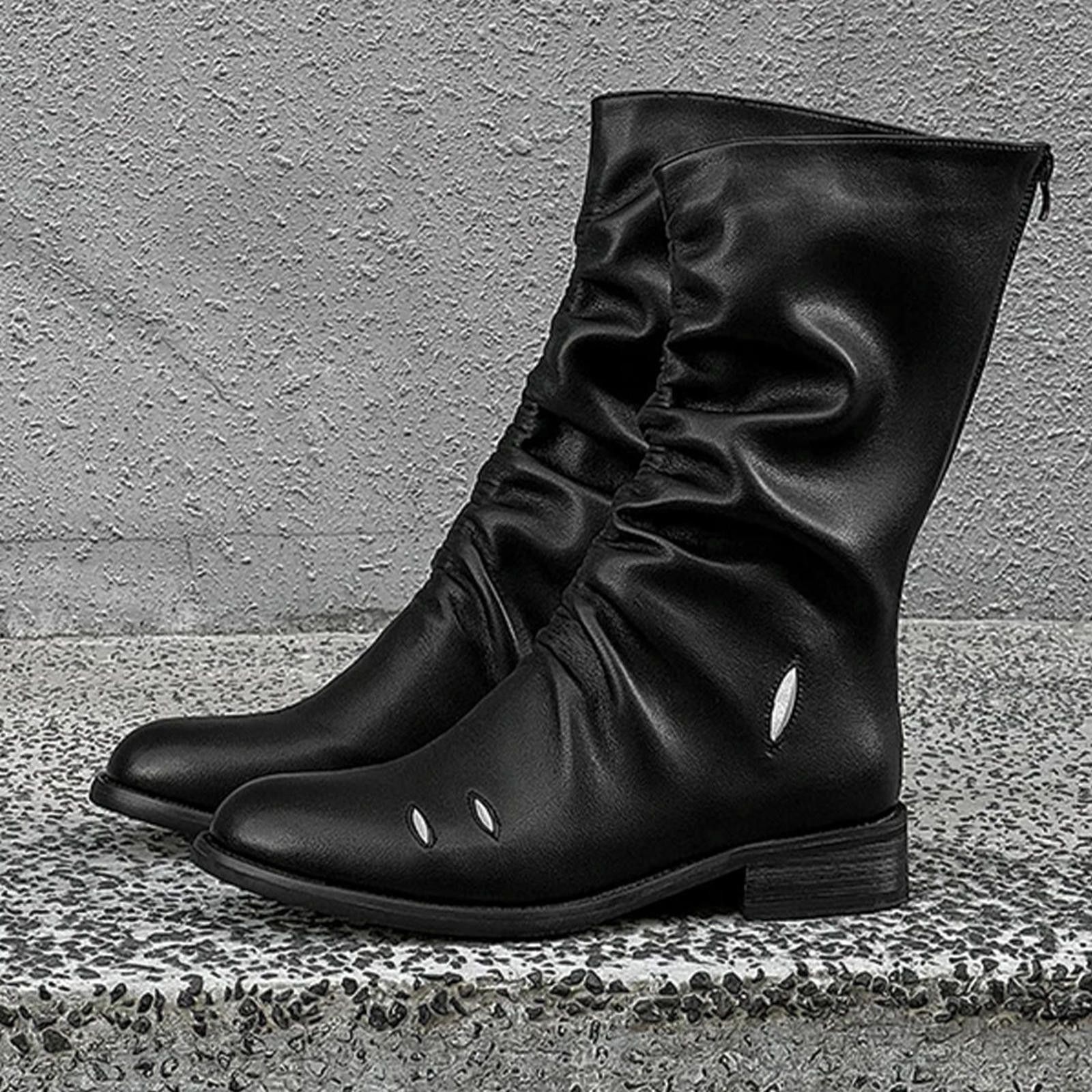 Leather Gathered Leather Calf Boots with Metallic Cutouts Size US 9 / EU 42 - 5 Thumbnail