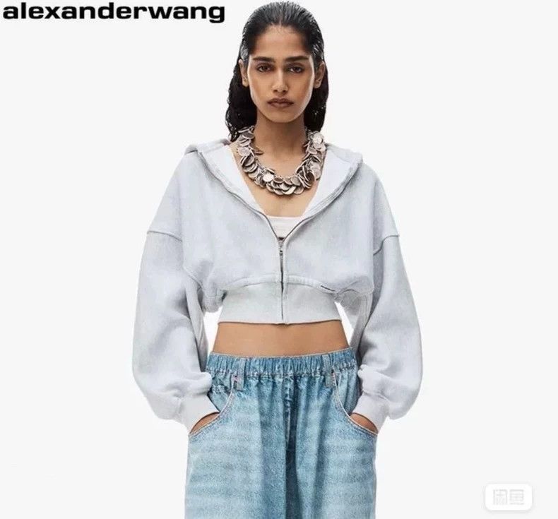 Alexander Wang Alexander Wang Cropped Zip Hoodie Gray- Size S / US 4 / IT 40 - 1 Thumbnail
