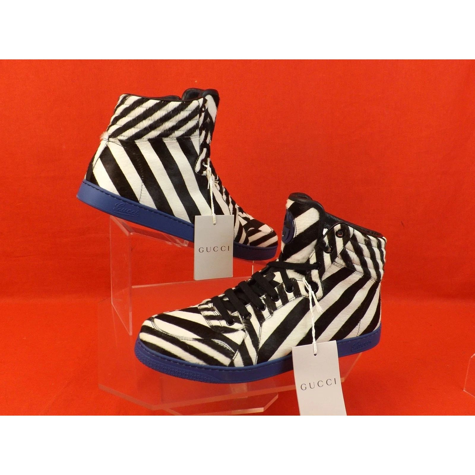Gucci GUCCI 35341 BLACK WHITE STRIPED PONYHAIR HI TOP SNEAKERS 7.5 Size US 8.5 / EU 41-42 - 6 Thumbnail