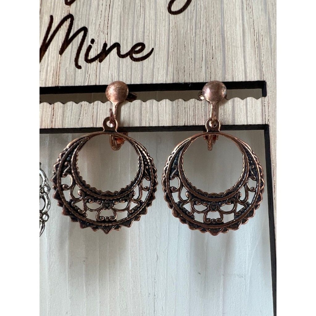 Vintage 2 Pair 1990s Vtg Earrings Silver Turquoise + Copper Hoops Size ONE SIZE - 9 Thumbnail