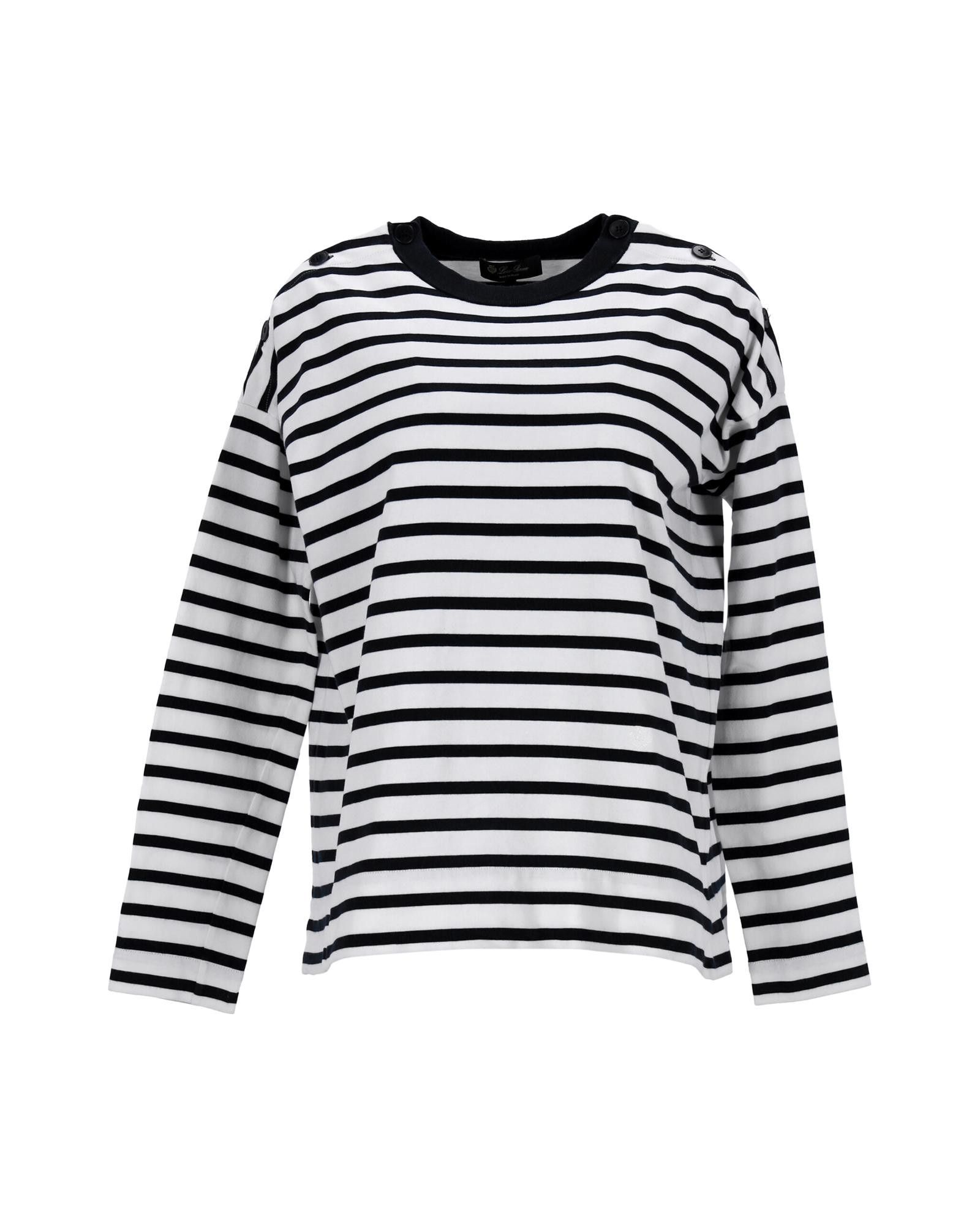 image of Refined Striped Long Sleeve Cotton T-Shirt By Loro Piana in White, Women's (Size Medium)