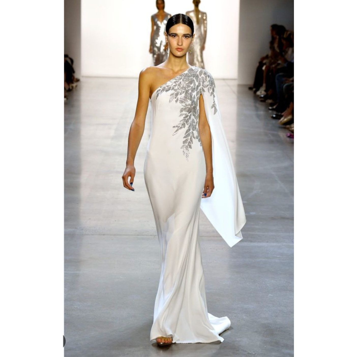 TADASHI SHOJI Columba One Shoulder Sequin Crepe Gown NWT