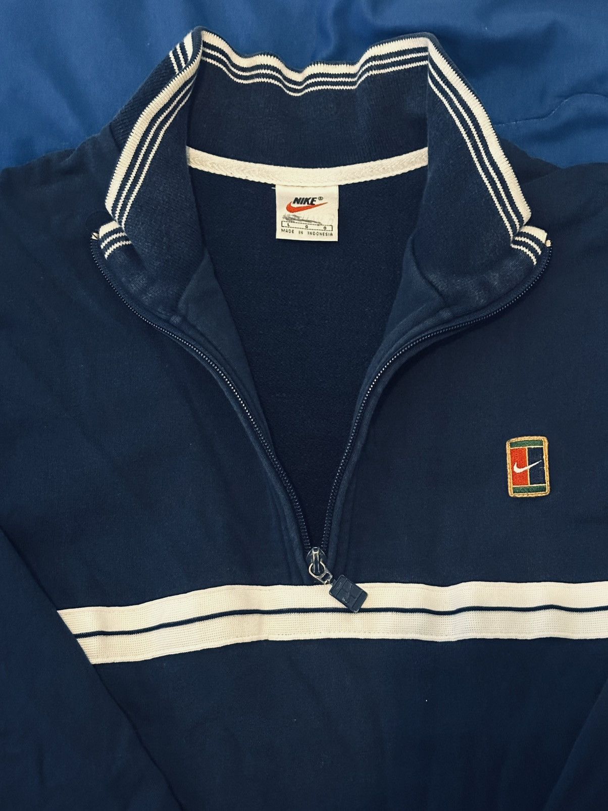 Nike Navy/White 1992 Nike Court Heritage 1/4 Zip Jacket- Size Lg Size US L / EU 52-54 / 3 - 3 Thumbnail