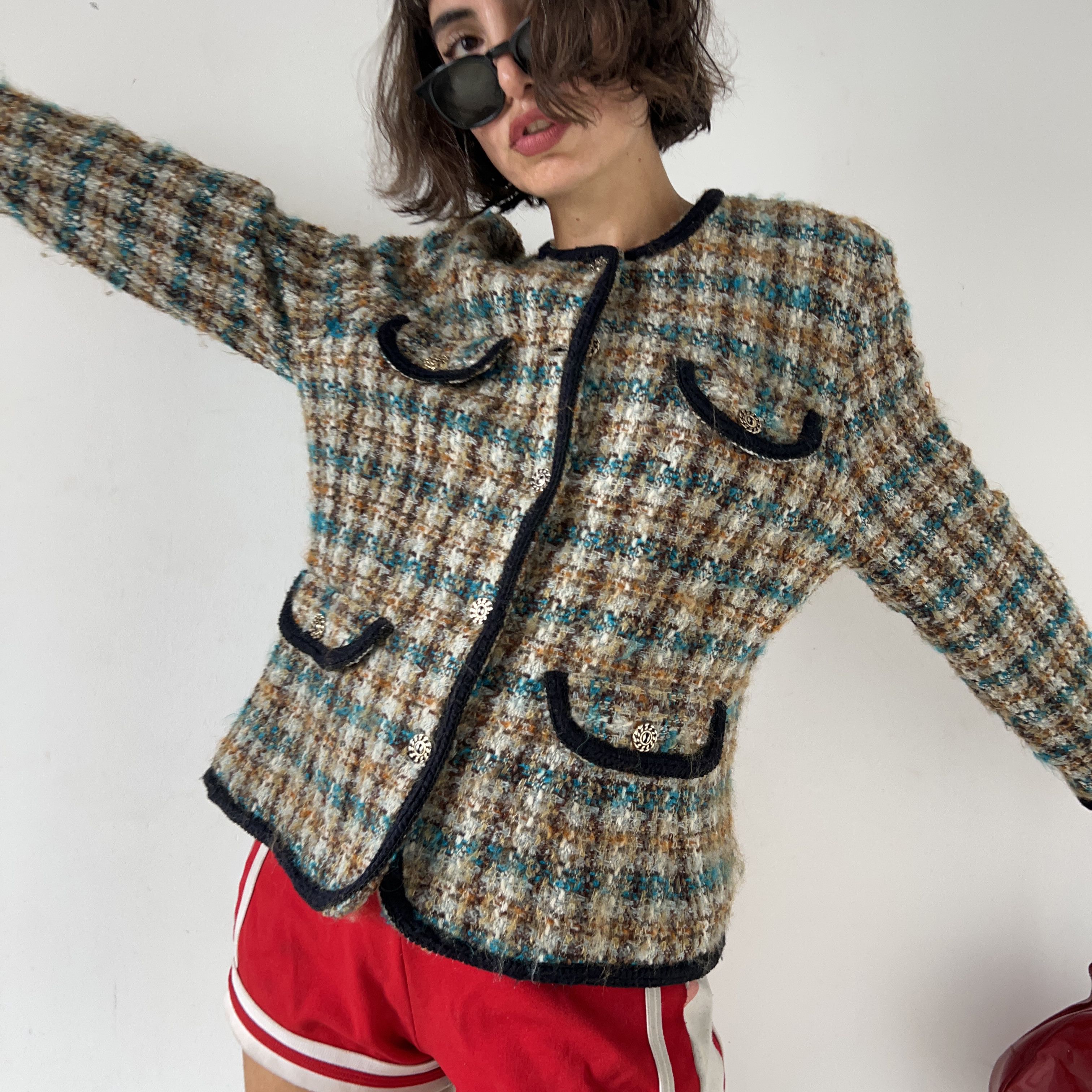 Vintage Vintage 90s Plaid Tweed Blazer Size L / US 10 / IT 46 - 3 Thumbnail