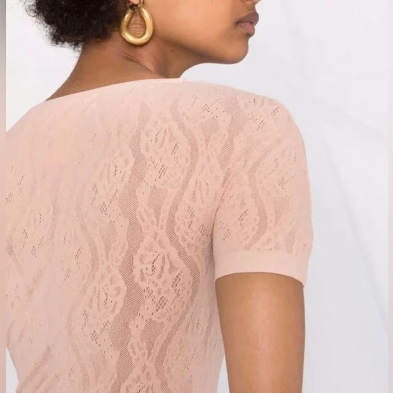 Wolford NWOT! Wolford Ninat Nude Short Sleeve Lace Top, Size XS Size XS / US 0-2 / IT 36-38 - 4 Thumbnail