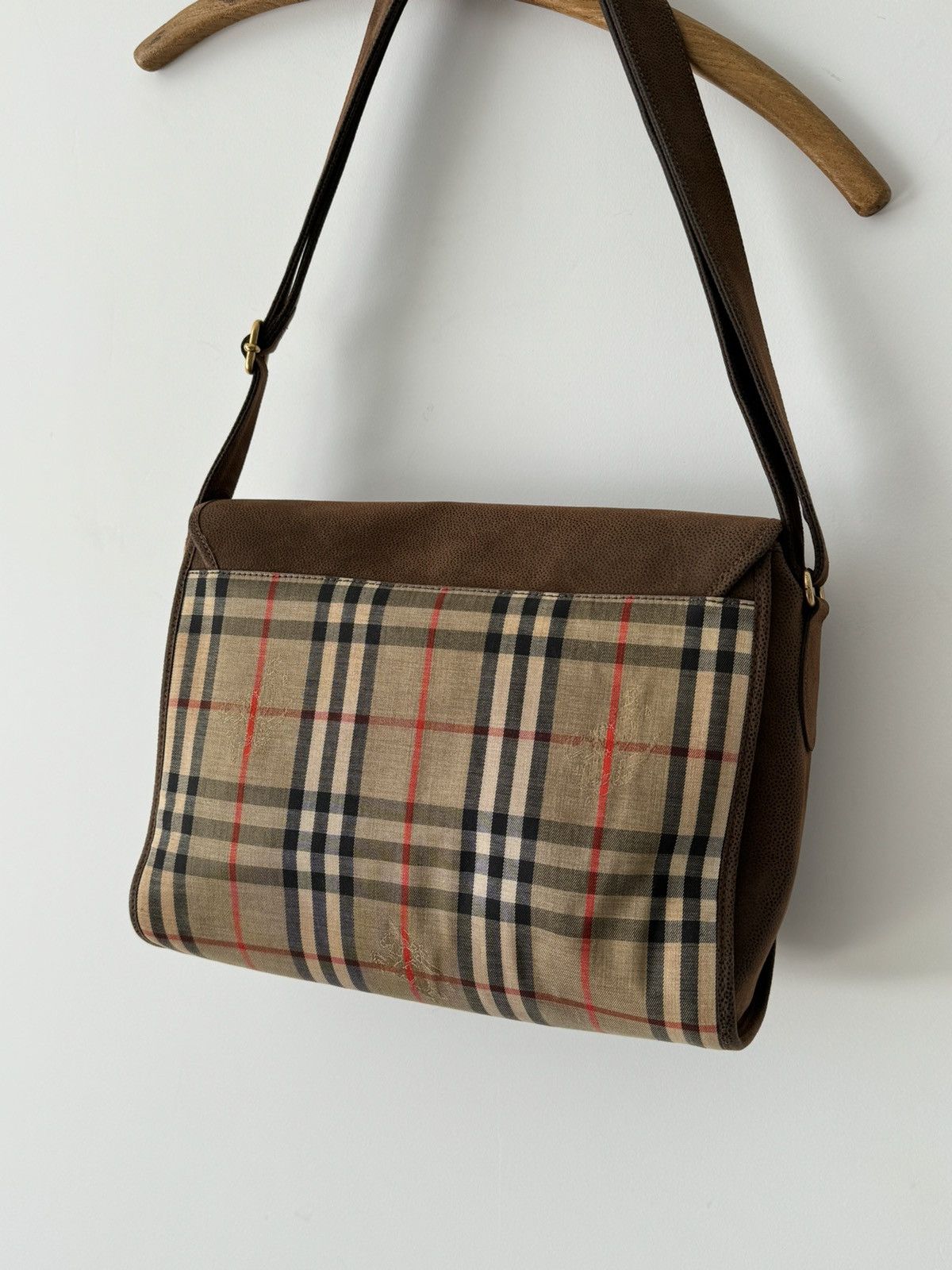 Burberry × Vintage Vintage 80s Burberrys Nova Check Leather/Canvas Shoulder Bag Size ONE SIZE - 4 Thumbnail