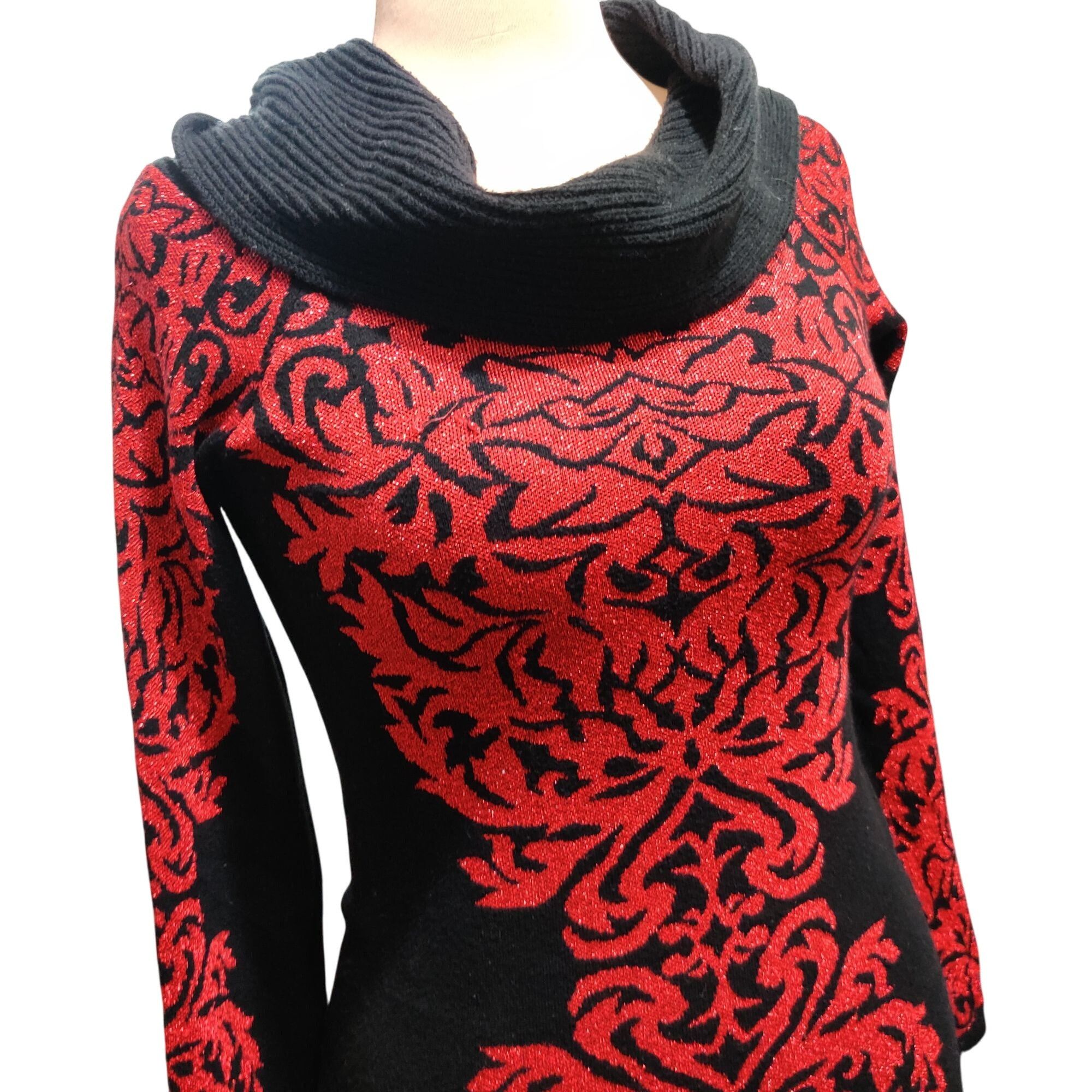 Other INC International Concepts L Red Black Baroque Knit Off Shou Size L / US 10 / IT 46 - 3 Thumbnail