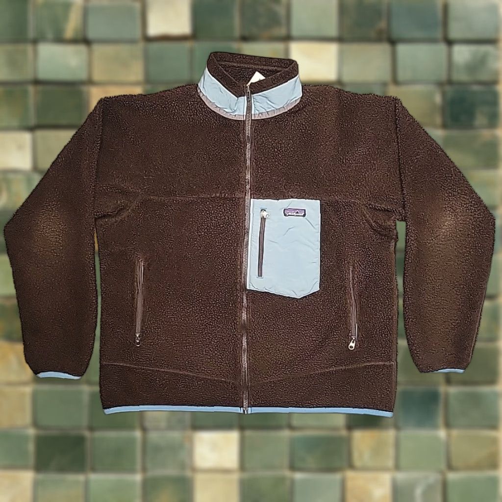 Patagonia VINTAGE Patagonia Jacket Mens XL Brown Teal Deep Pile Fleece Cardigan Retro X - Mens XL Brown Teal Deep Pile Fleece Cardigan Retro X Size US XL / EU 56 / 4 - 1 Thumbnail