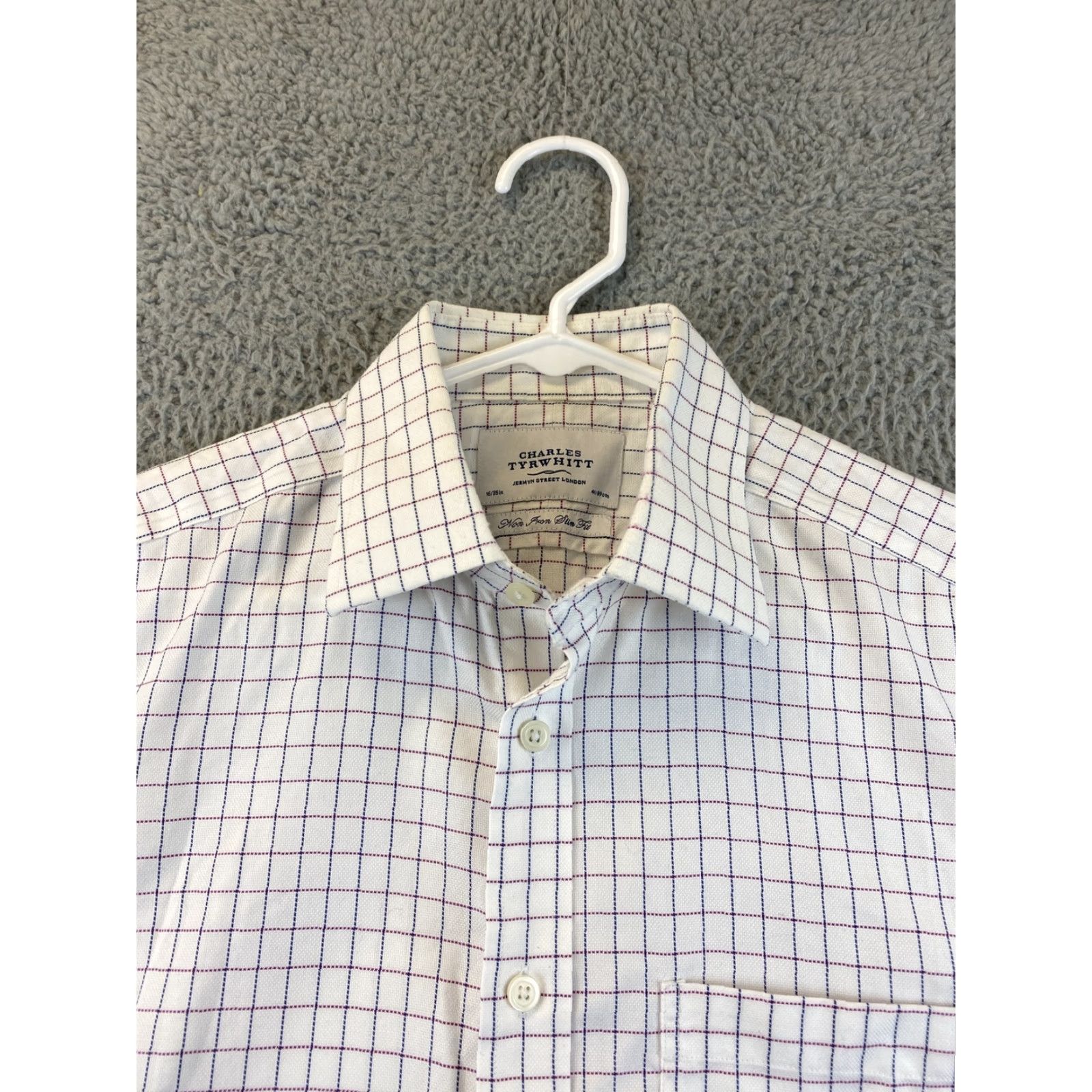 Charles Tyrwhitt Charles Tyrwhitt Button Shirt Men's 16 35 Inch Blue Brown White Check 85-29 Dress Shirt Slim Regular Button-Down Collar Men Size US L / EU 52-54 / 3 - 4 Thumbnail