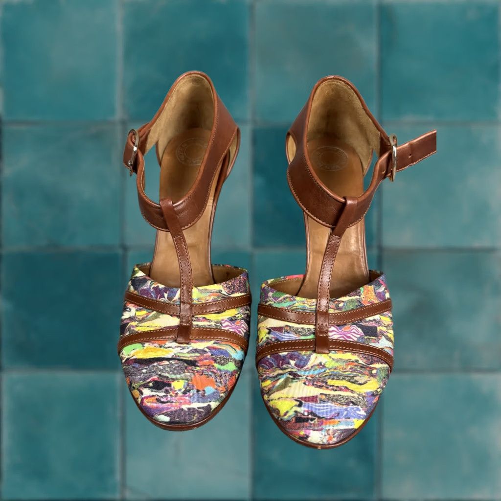 Dries Von Noten Dress Shoes Womens 6.5 EU 37 Leather Multicolor Stiletto Pump Buckle T-Strap
