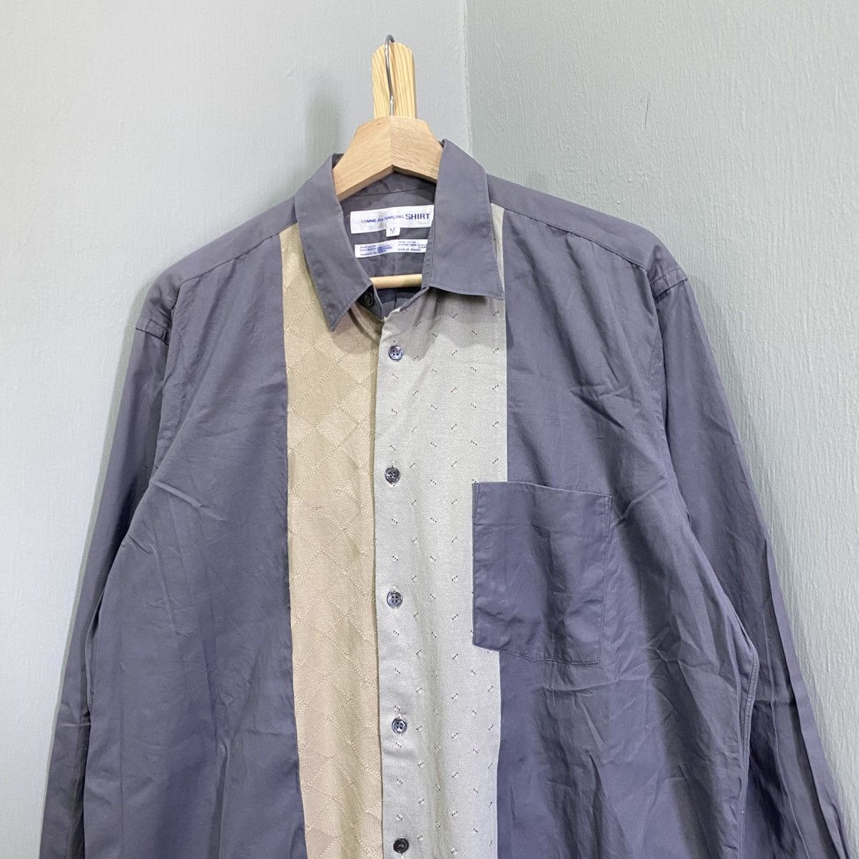 Comme des Garcons SHIRT Comme des Garcons SHIRT Panel Knit Inset Grey Button Down M Size US M / EU 48-50 / 2 - 3 Thumbnail