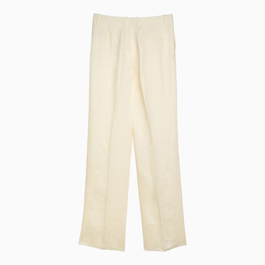 Bottega Veneta o1d2blof0824 Linen Trousers in Cream Size 26" / US 2 / IT 38 - 2 Thumbnail