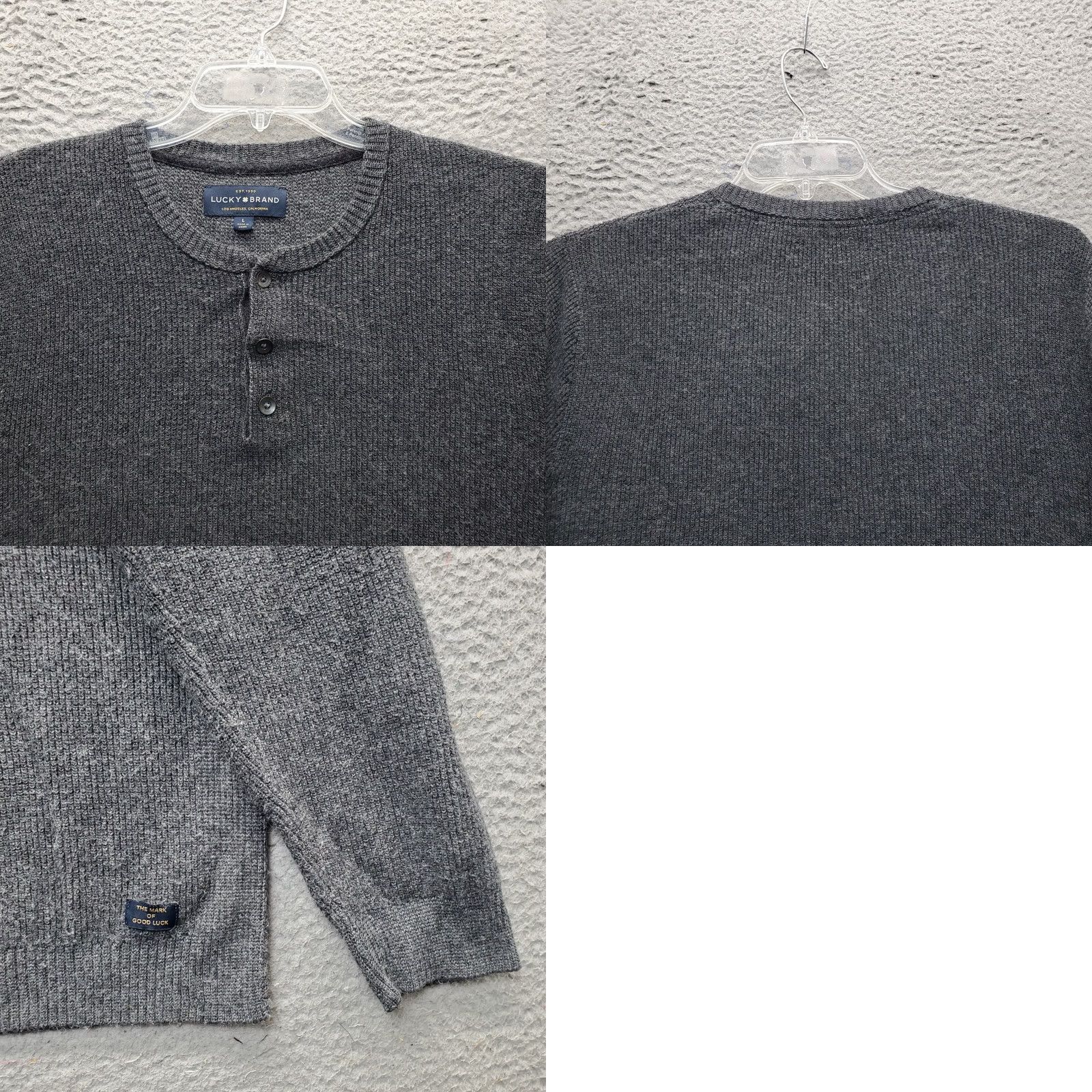Lucky Brand Lucky Brand Colorado Cross Stitch Henley Sweater Mens Size L Heather Gray Crew Neck Size US L / EU 52-54 / 3 - 8 Thumbnail