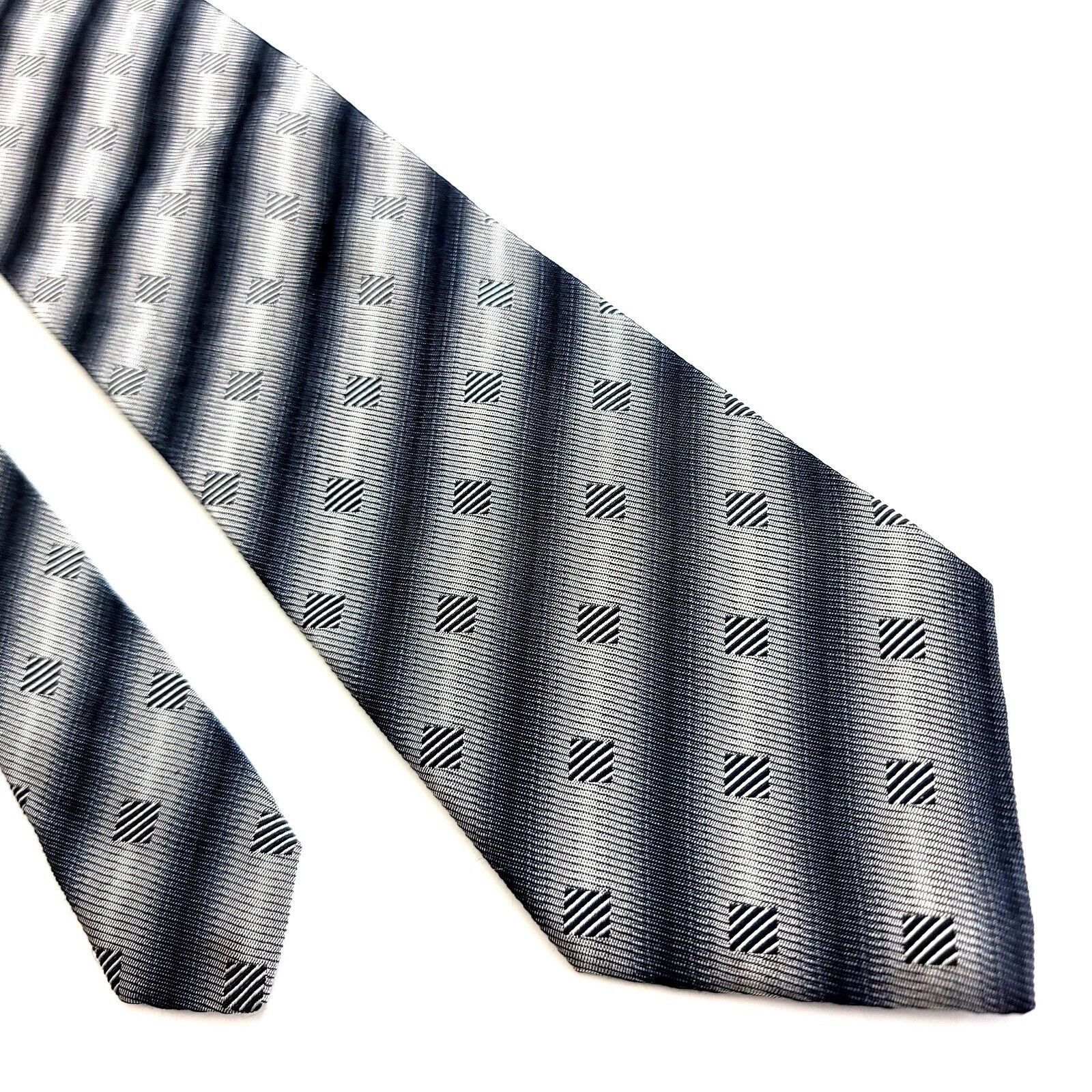 Designer Pavone Italy Gray Silver Woven Geometric Striped Wide Silk T Size ONE SIZE - 1 Thumbnail