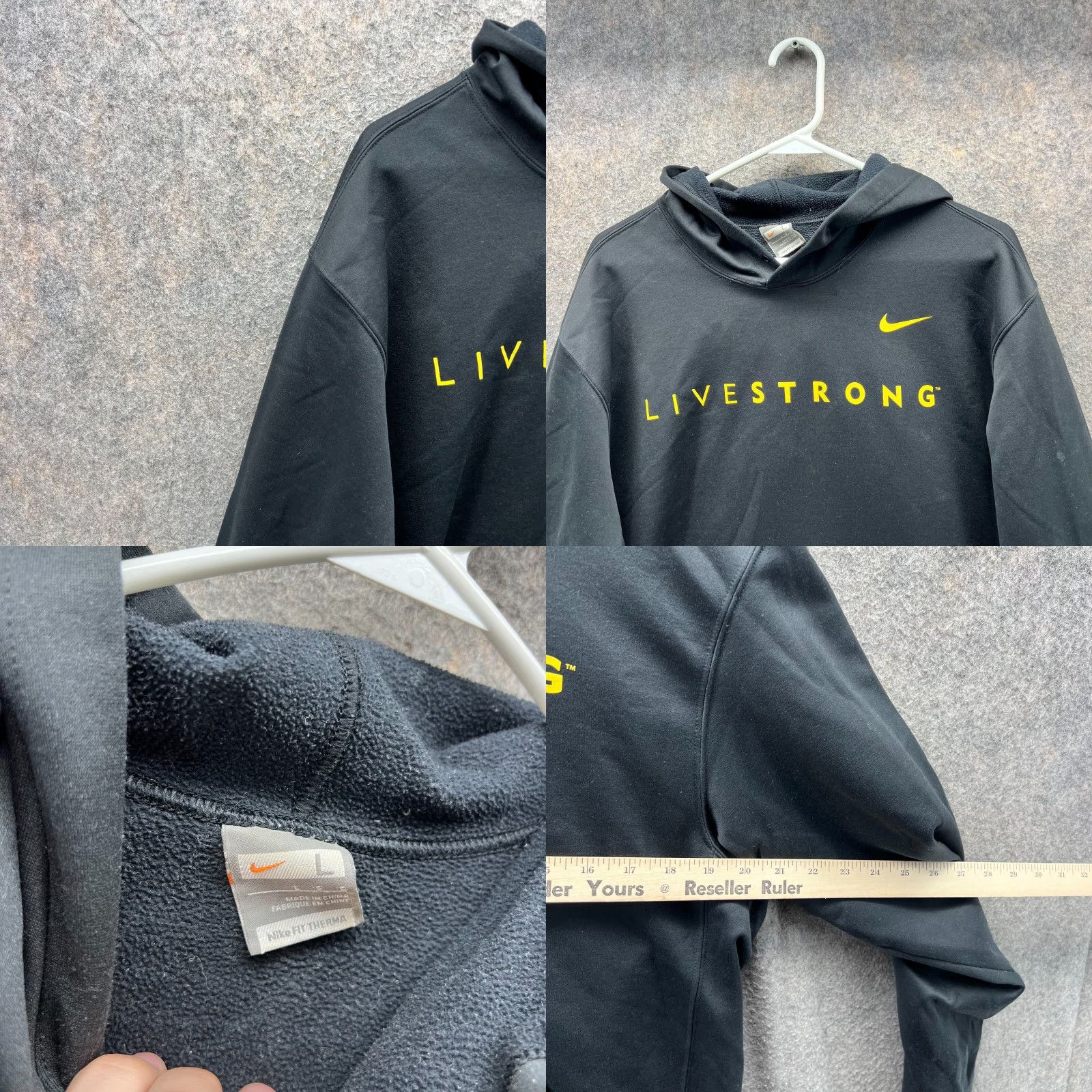 Nike VINTAGE Nike Hoodie Mens Large Black Yellow Livestrong Pullover Knit Therma Y2K Size US L / EU 52-54 / 3 - 8 Thumbnail