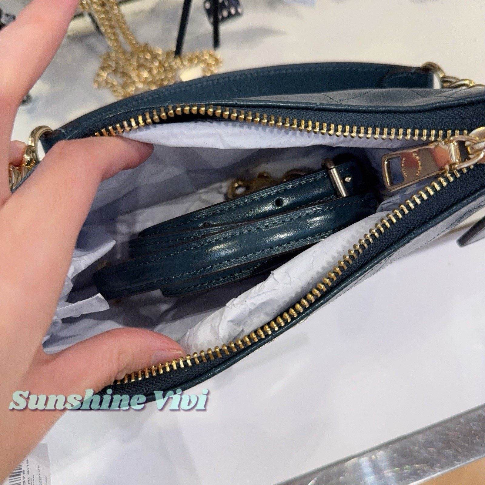 Coach NWT Coach Teri Shoulder Bag CDP32 Gold/DARK TEAL leahter Size ONE SIZE - 3 Thumbnail