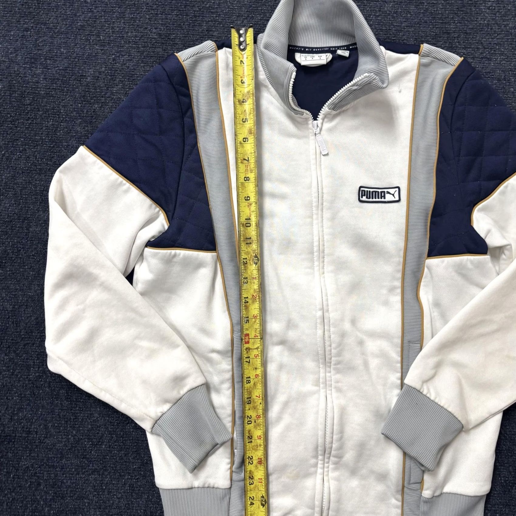 Puma PUMA Track Jacket Mens Small White Navy Colorblock Fleece Full Zip Athletic Size US S / EU 44-46 / 1 - 3 Thumbnail