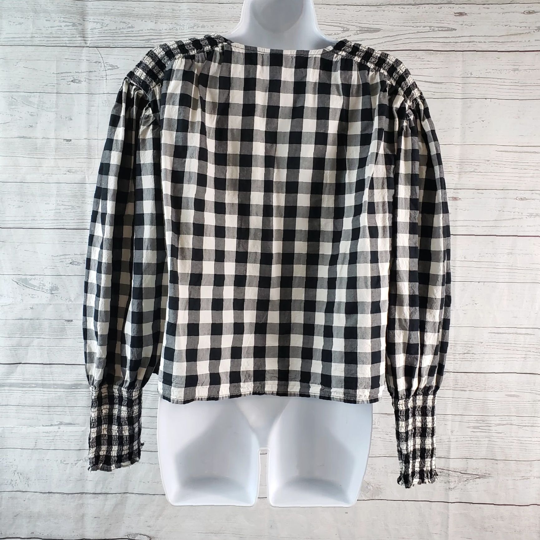 Vintage A New Day Women's Button Front Shirt Sz Large Black Checkered Cotton Long Sleeve Shirt Size L / US 10 / IT 46 - 4 Thumbnail