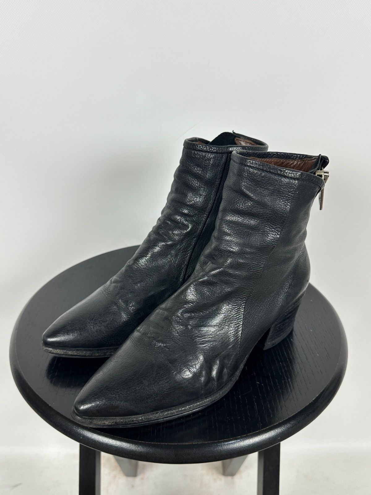 A.S.98 A.S.98 Black Leather Zipper Ankle Boots Size US 7 / IT 37 - 9 Thumbnail