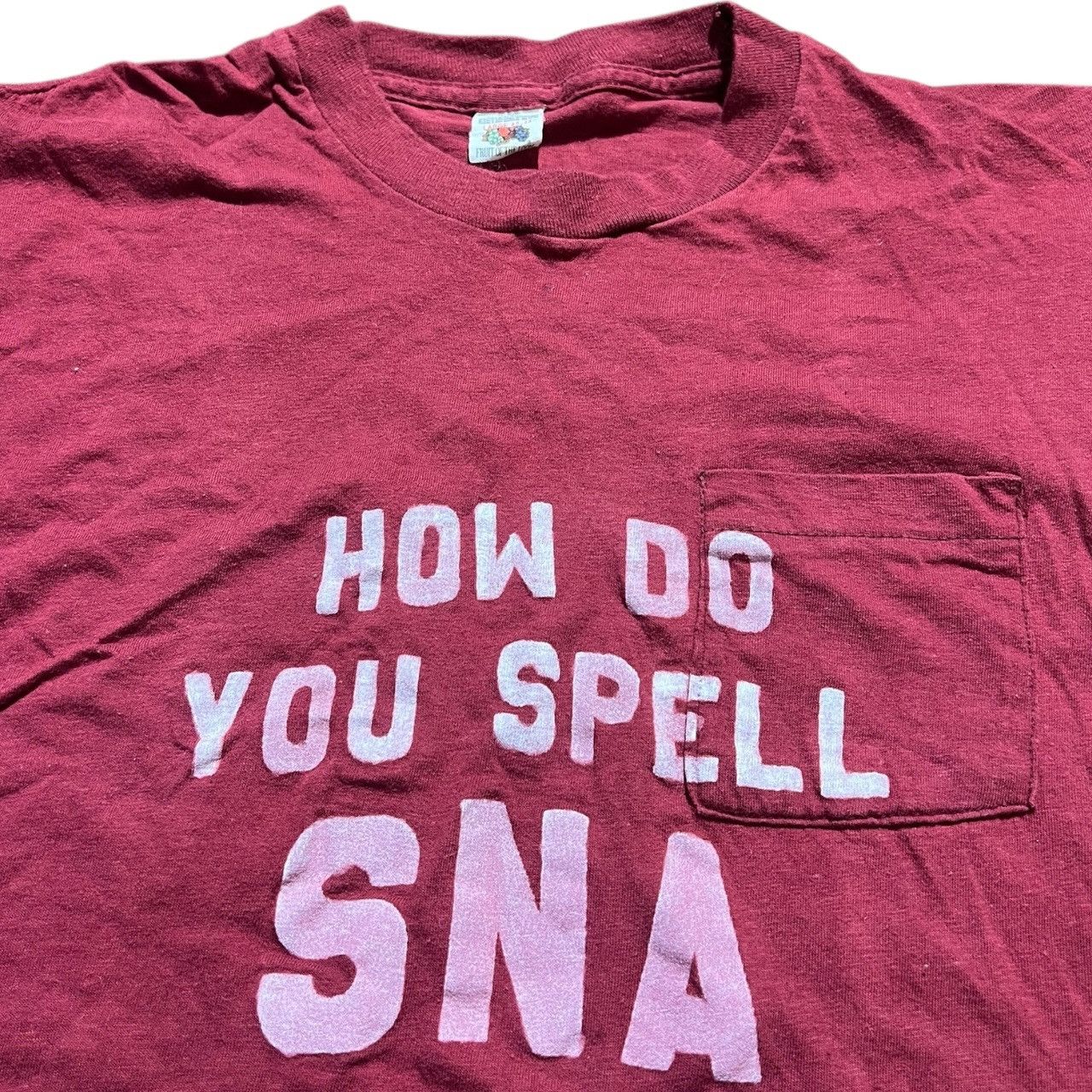 Fruit Of The Loom × Vintage Vintage 80s How Do You Spell SNA Maroon Fruit of the loom t Size US S / EU 44-46 / 1 - 4 Thumbnail